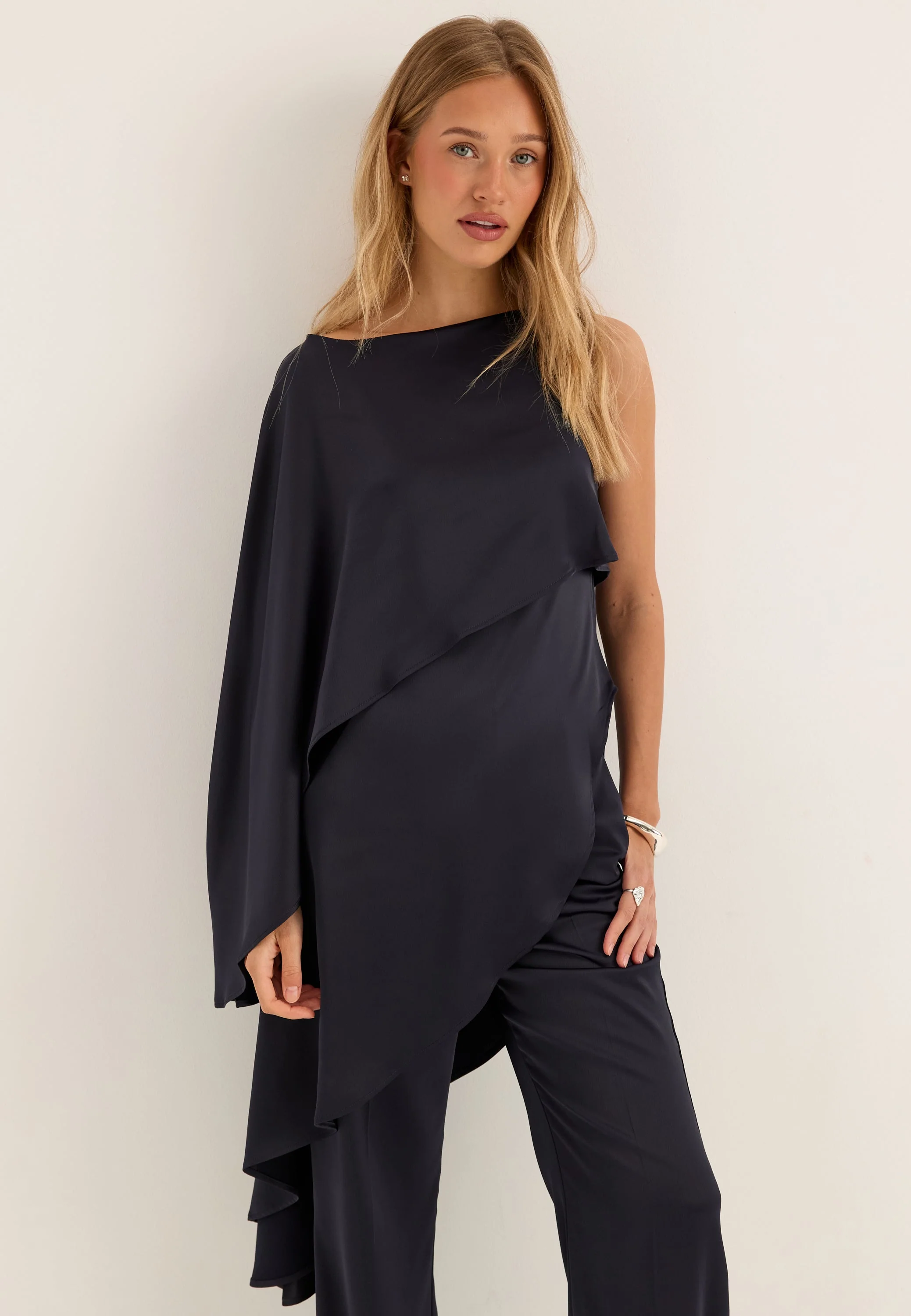 Asymmetric One Shoulder Satin Top