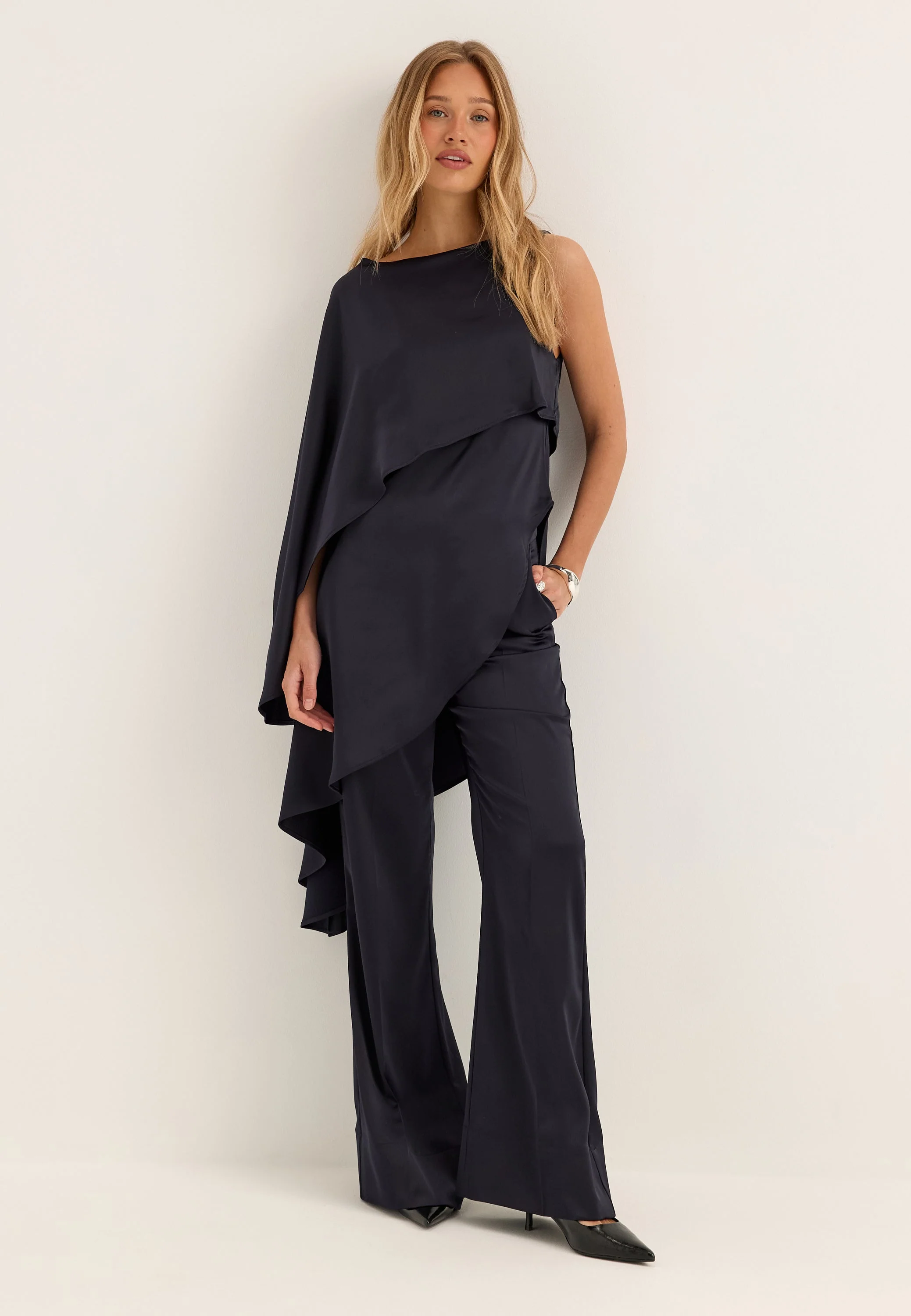 Asymmetric One Shoulder Satin Top - Image 2