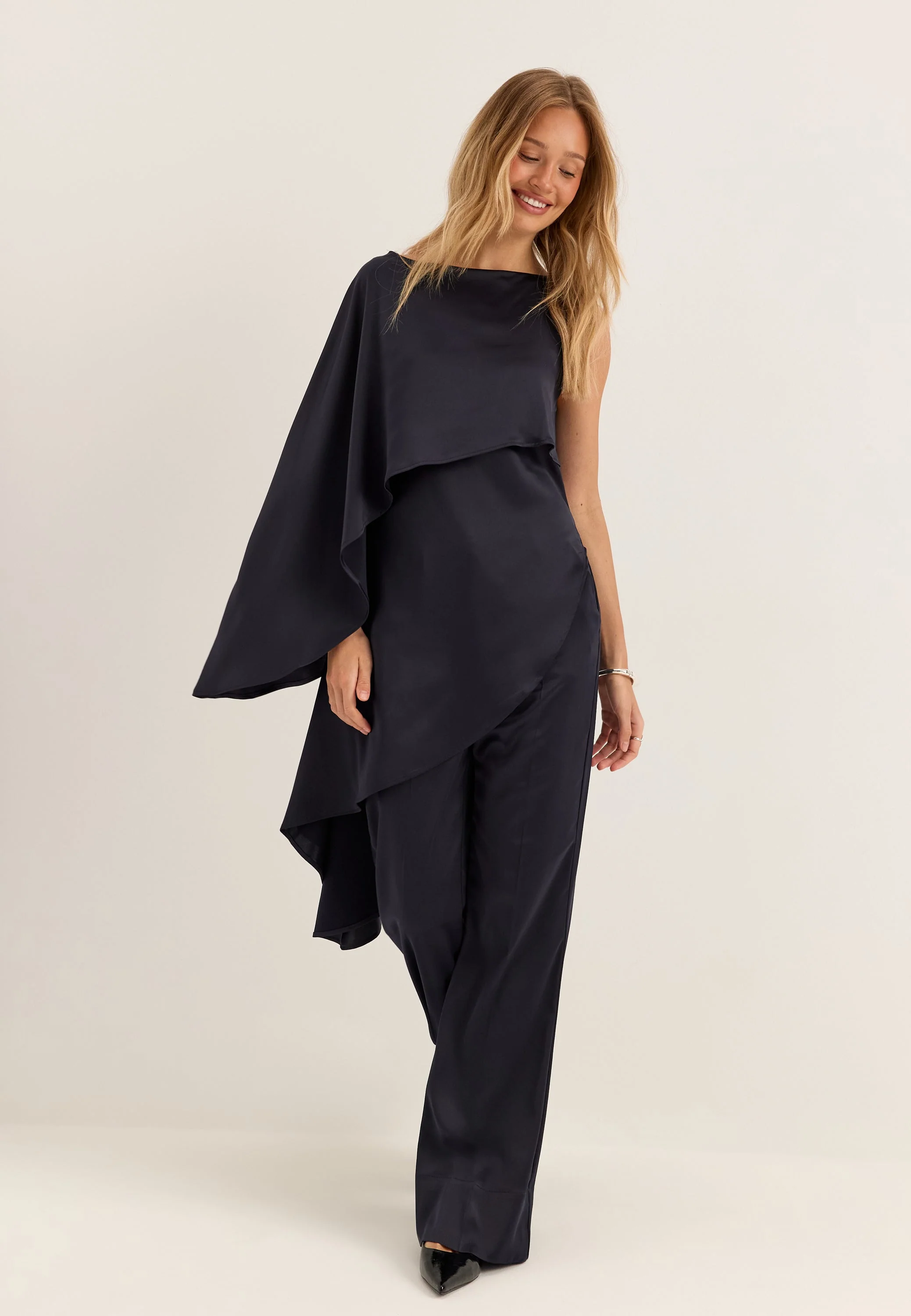 Asymmetric One Shoulder Satin Top - Image 3