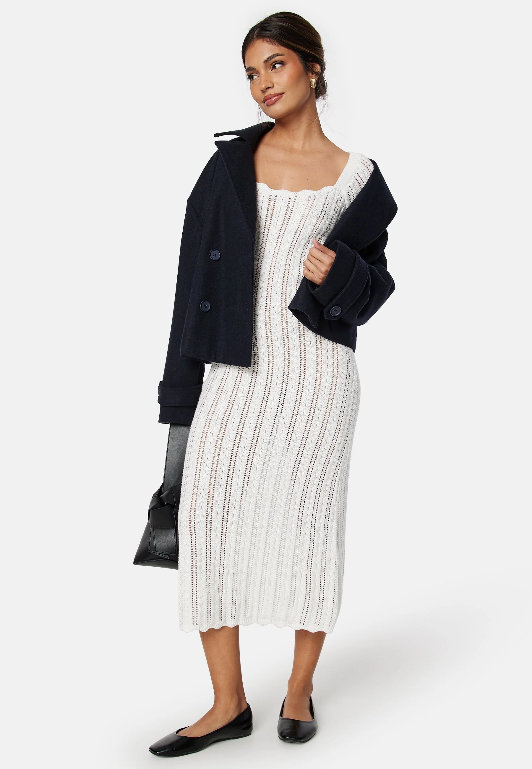 Boat Neck Structure Knitted Dress - Image 5