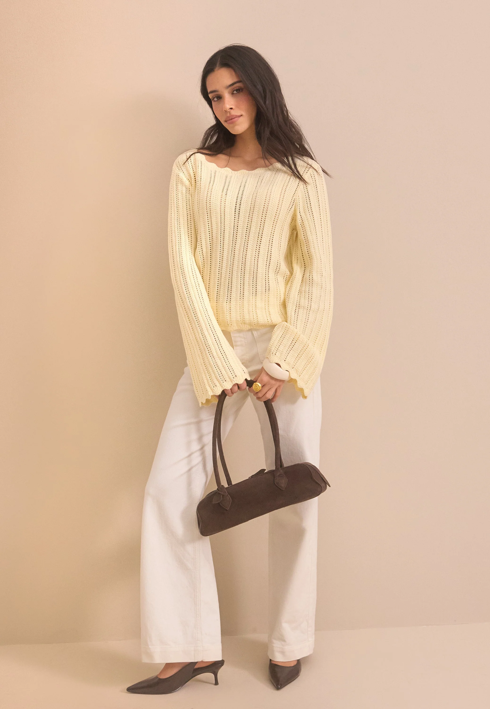 Boat Neck Structure Knitted Sweater - Image 3