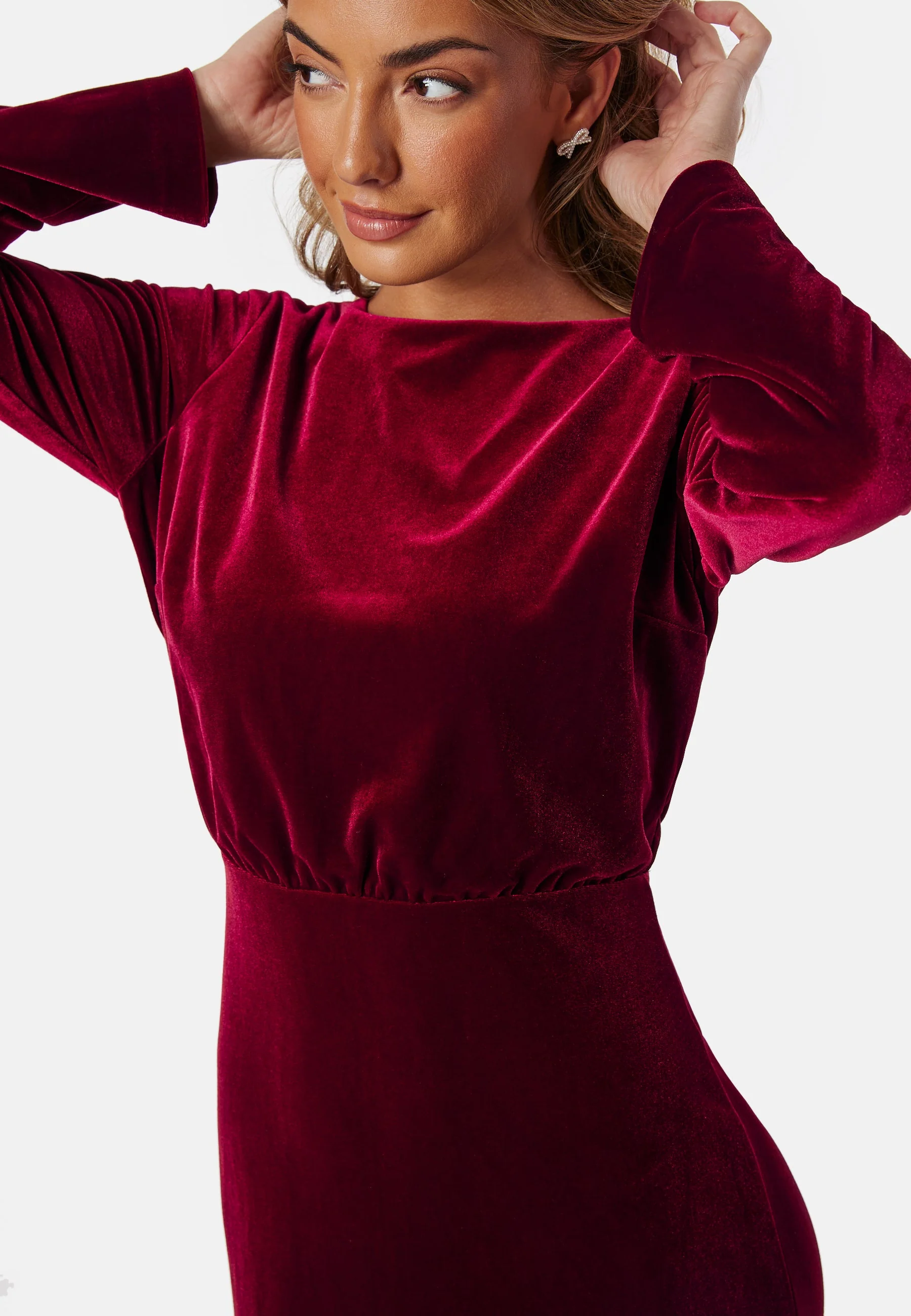 Bow Velvet Midi Dress - Image 4