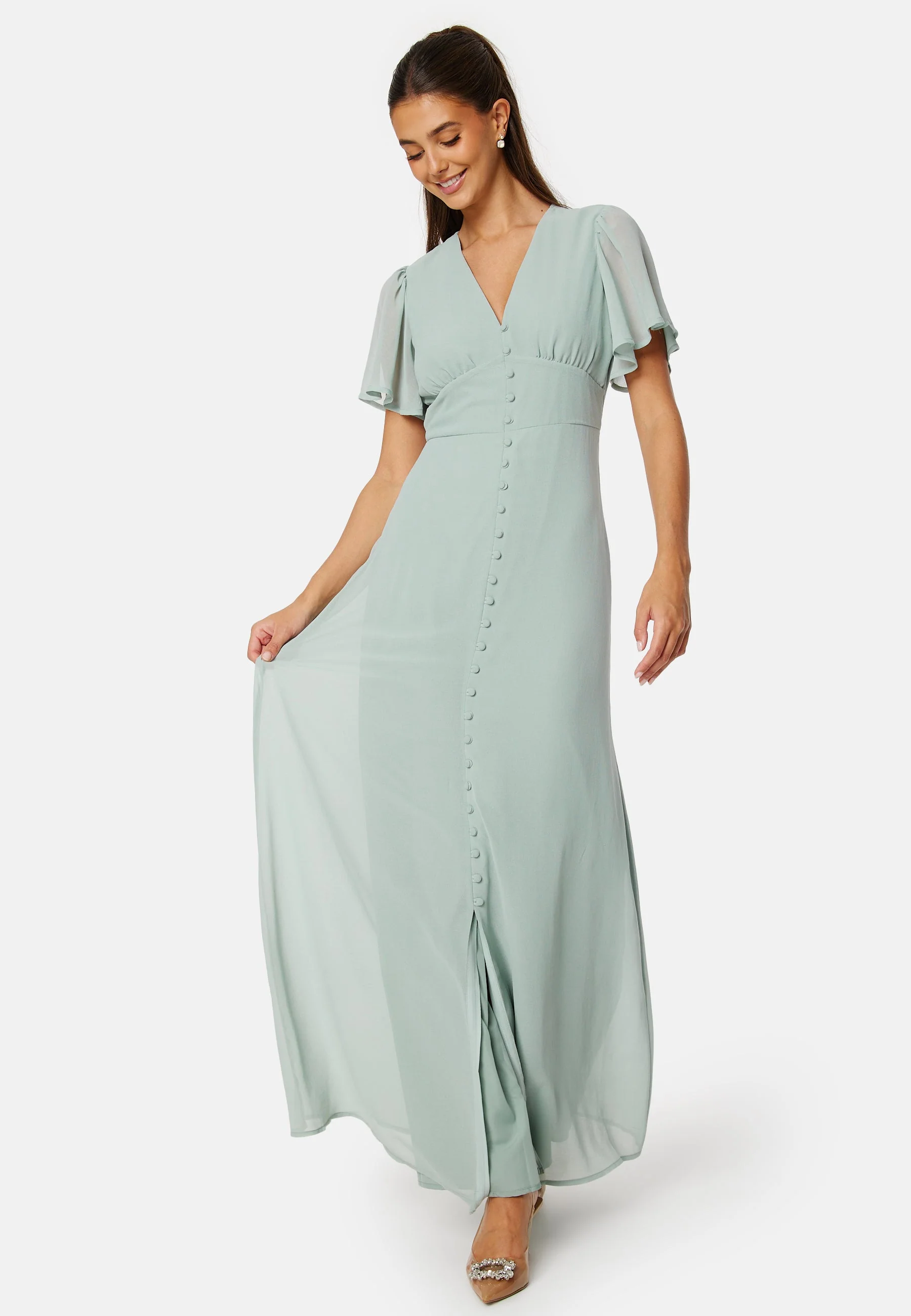 Butterfly Sleeve Button Gown
