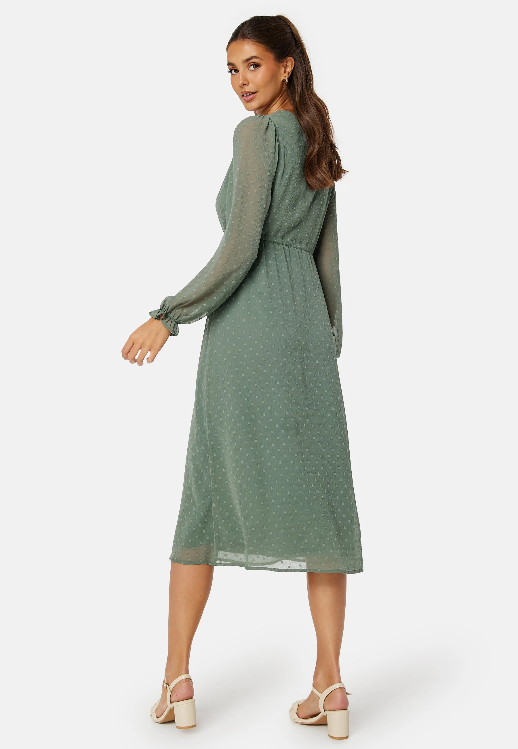 Dobby Dot V-neck Dress - Image 2
