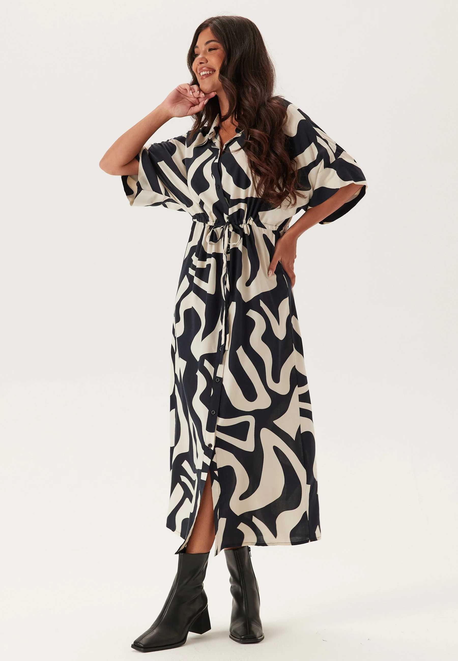 Drawstring Viscose Shirt Dress