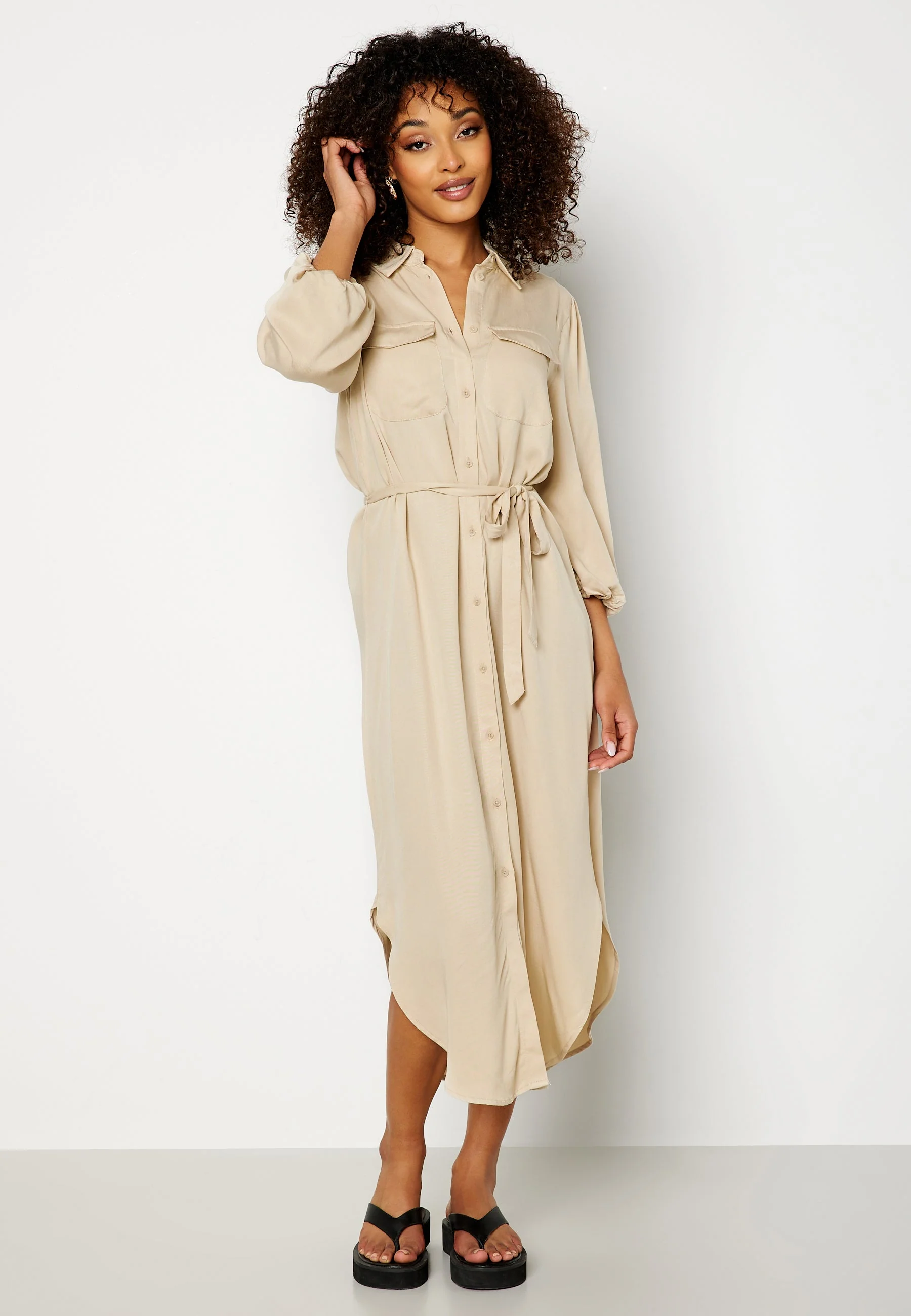 Embrace 3/4 Puff Sleeve Midi Dress