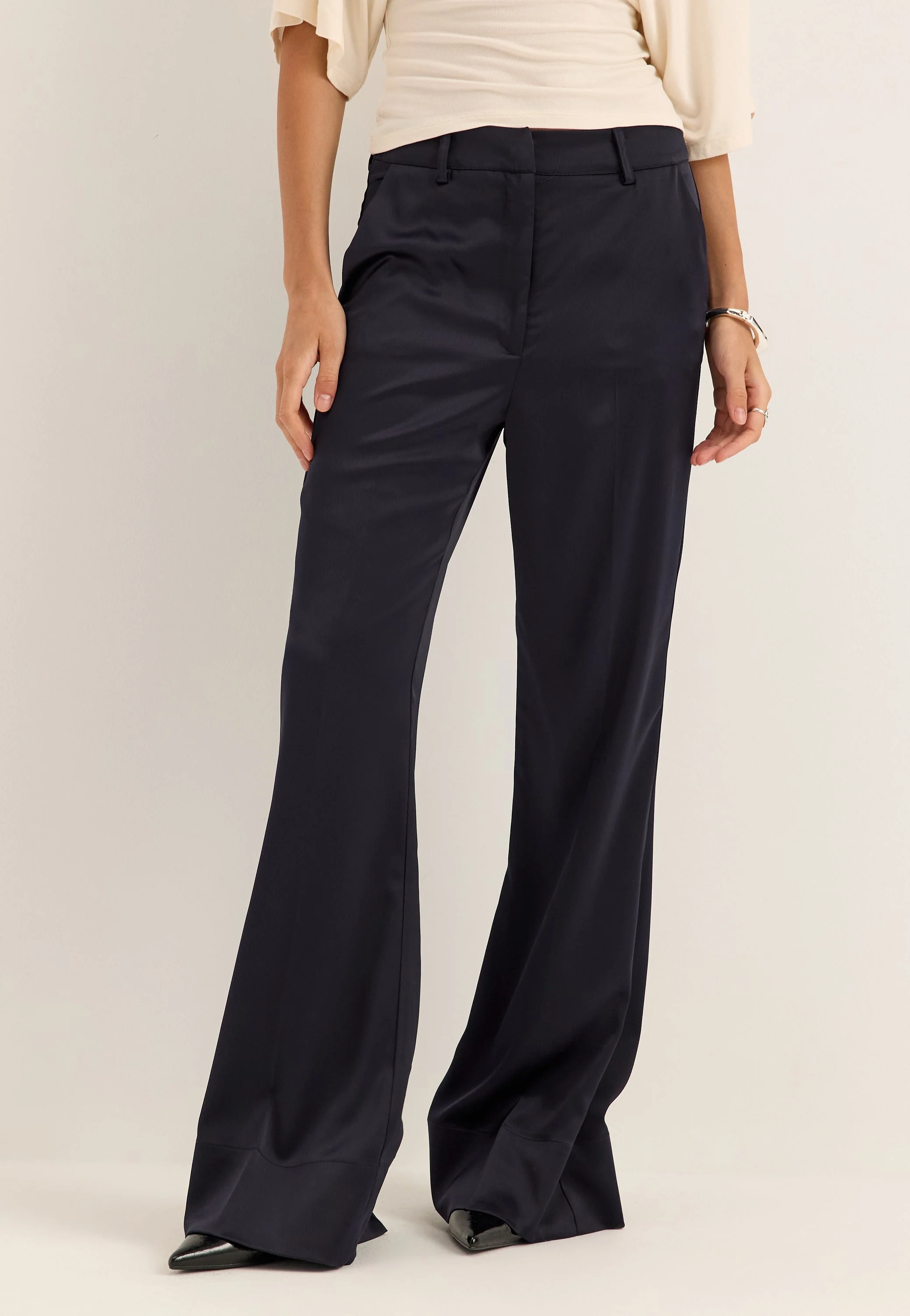 Flared Satin Trousers - Image 2
