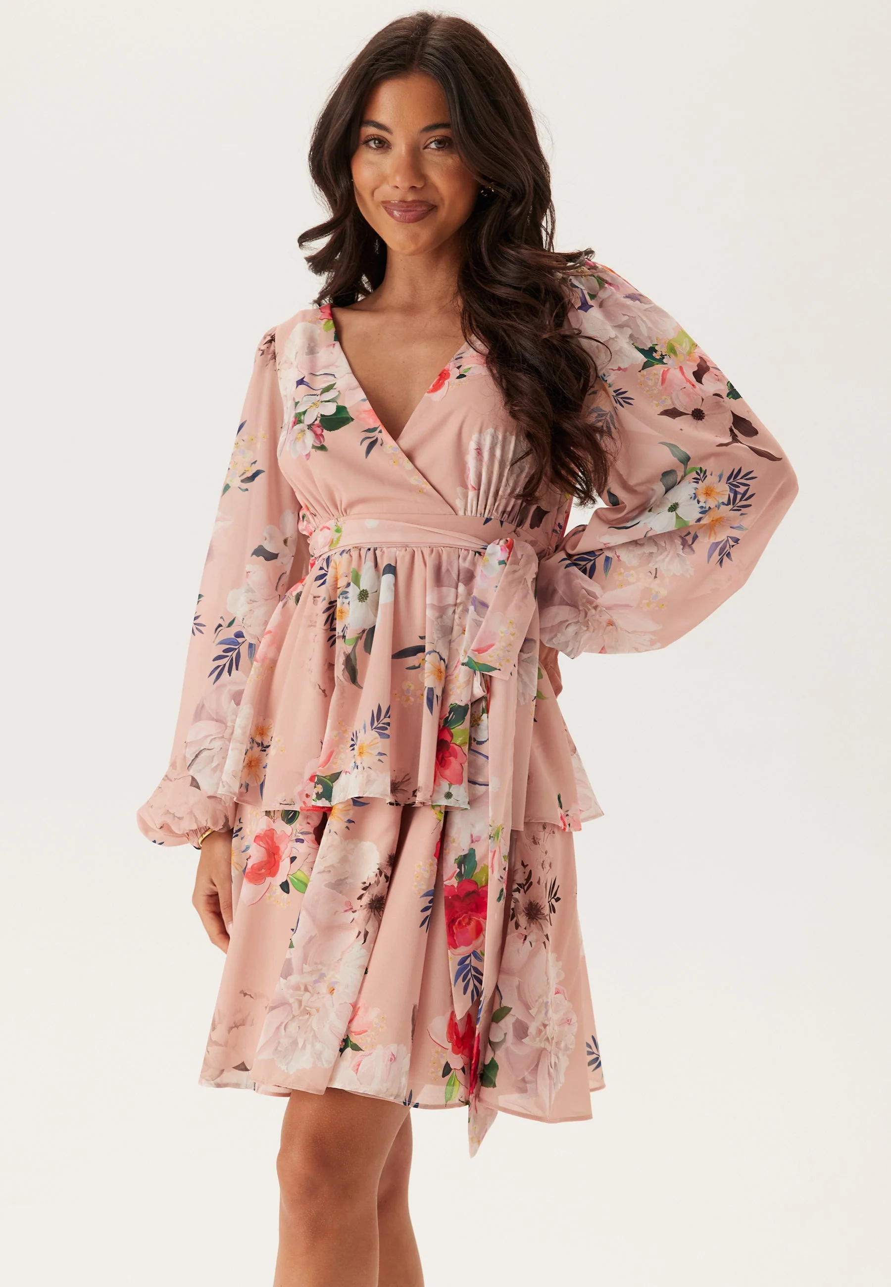Floral Long Sleeve Tiered Skater Dress - Image 3