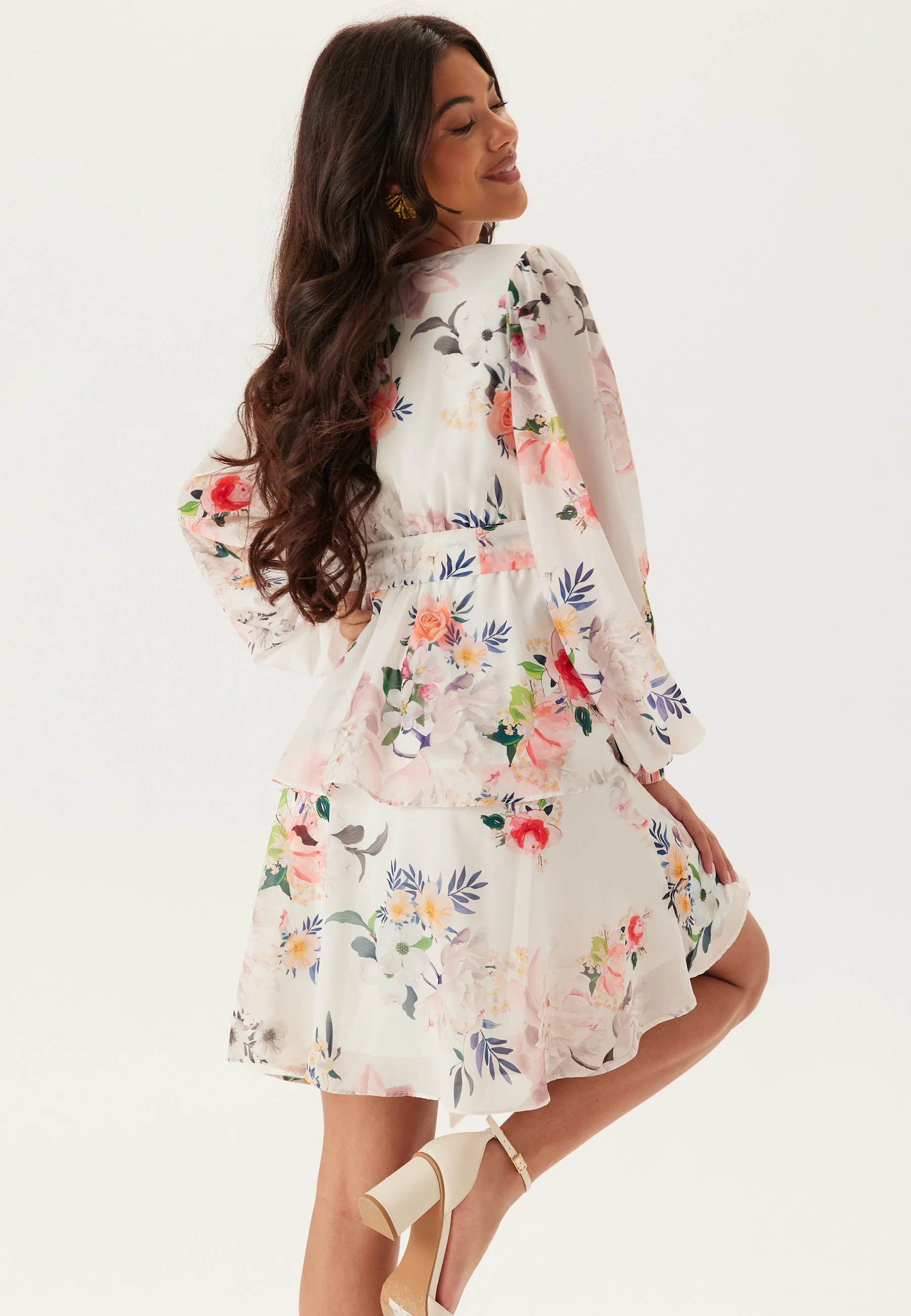 Floral Long Sleeve Tiered Skater Dress - Image 3
