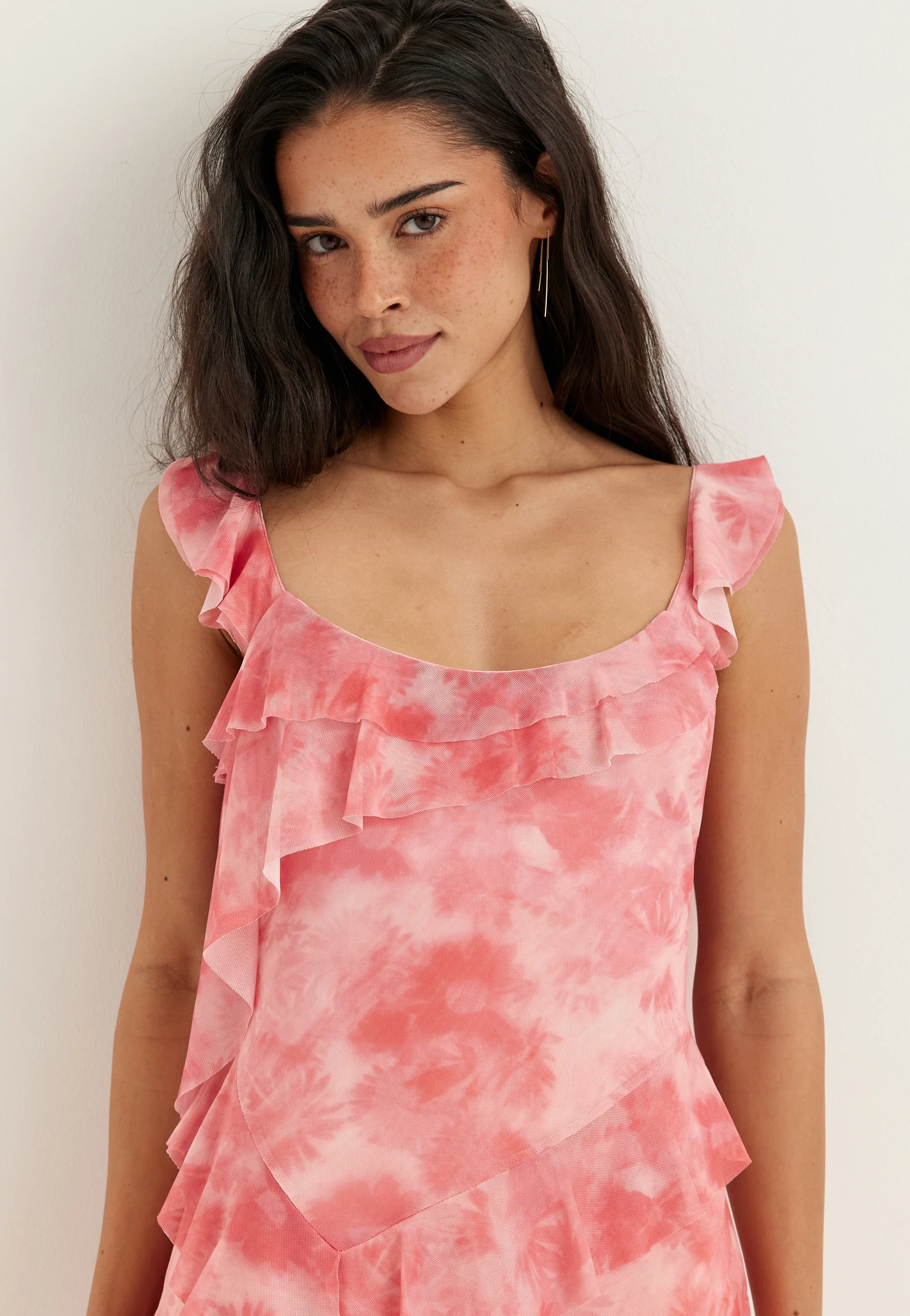 Flounce Mesh Short Dress - Image 2