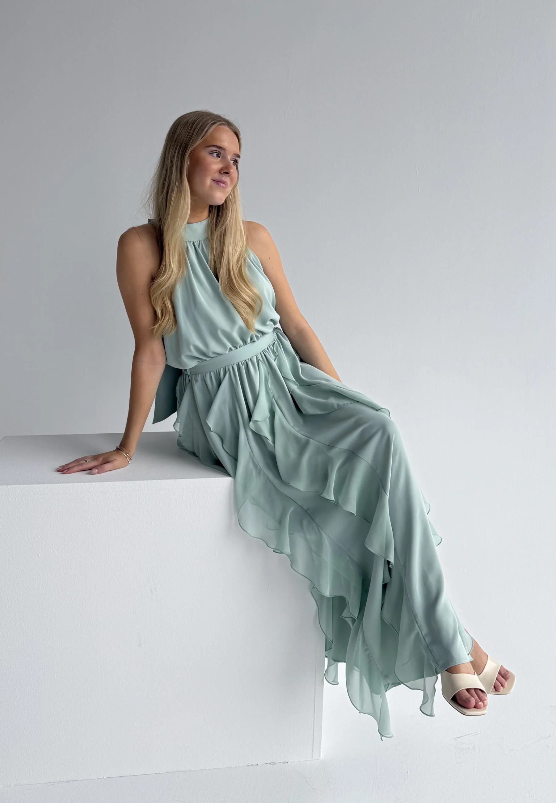 Frill Halterneck Ankle Dress - Image 2