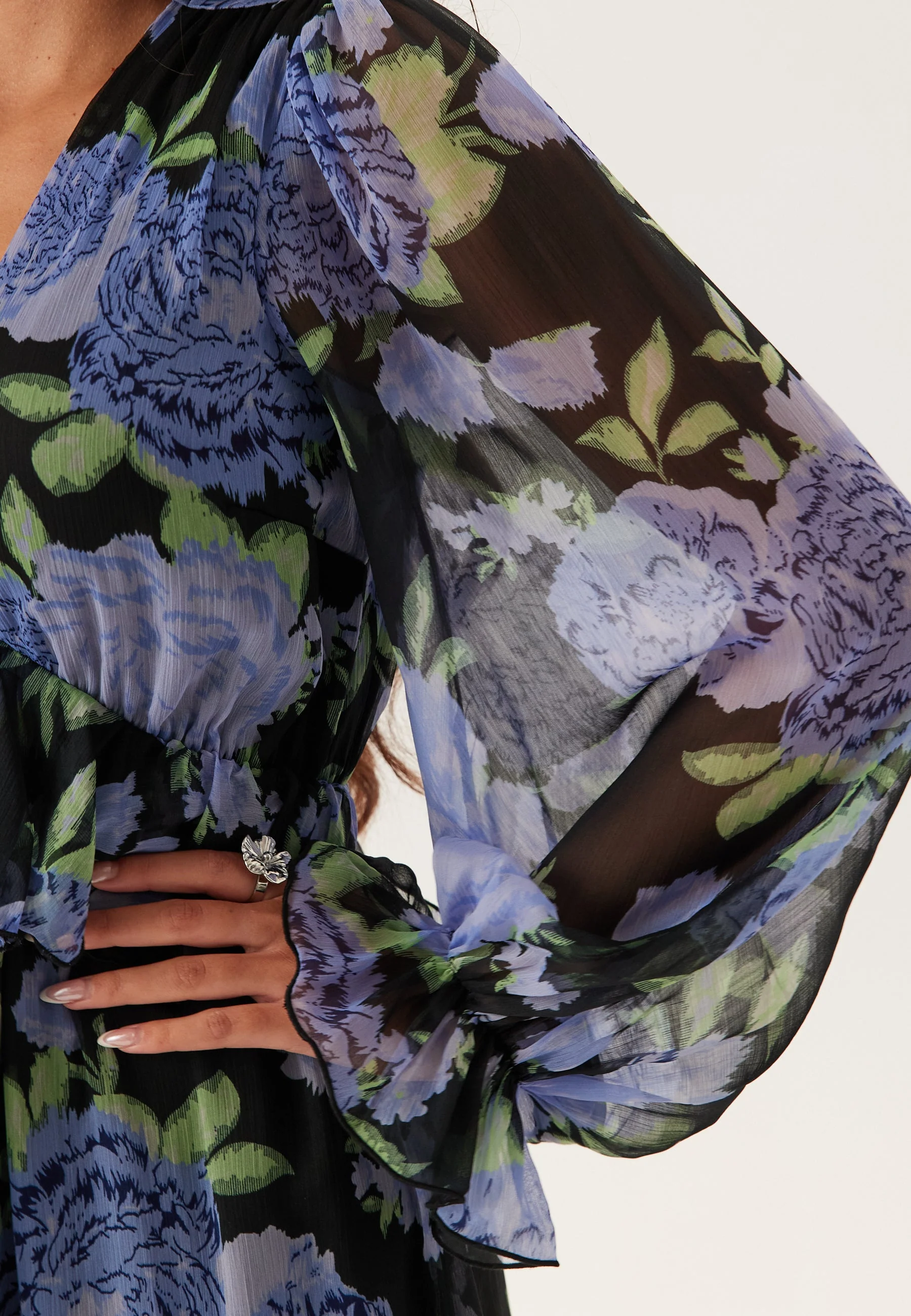 Frill L/S Chiffon Midi Dress - Image 4