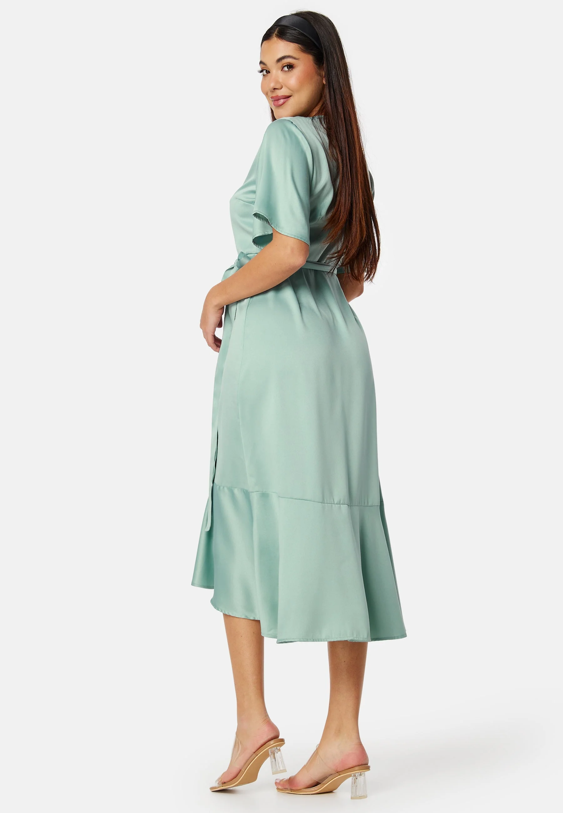 Frill Wrap Satin Midi Dress - Image 2