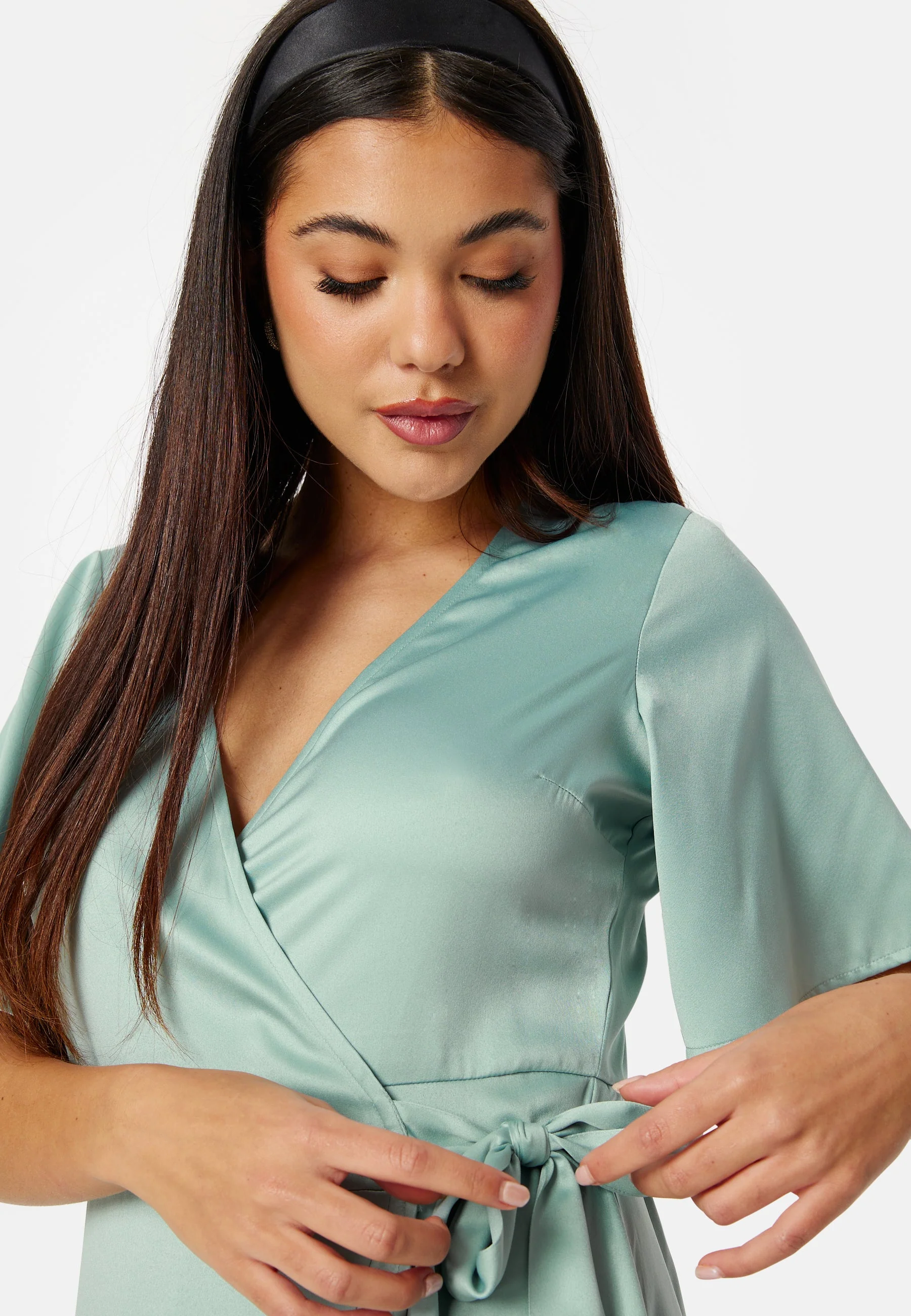 Frill Wrap Satin Midi Dress - Image 3
