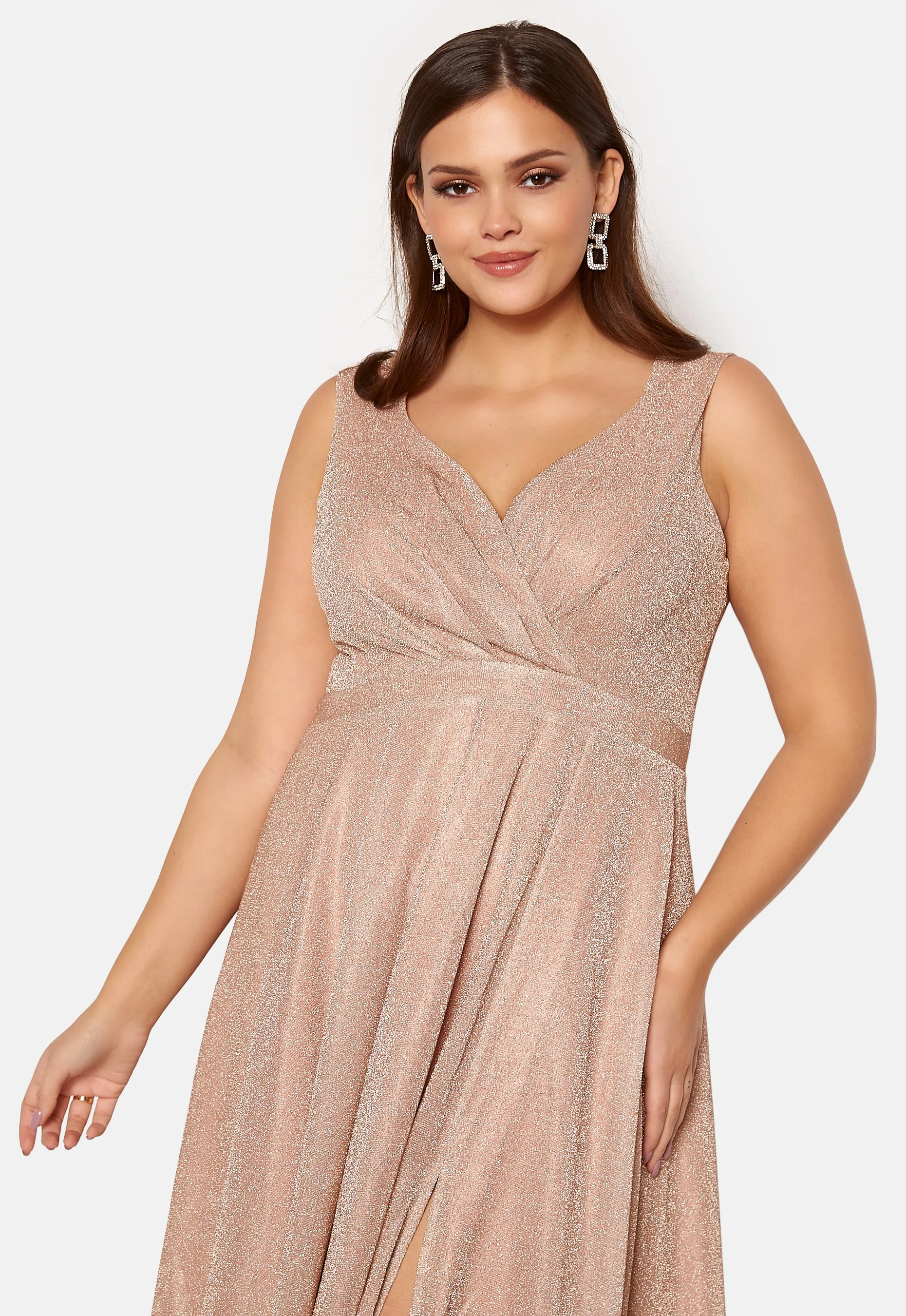 Glitter Wrap Front Maxi Curve Dress With Split - Image 3