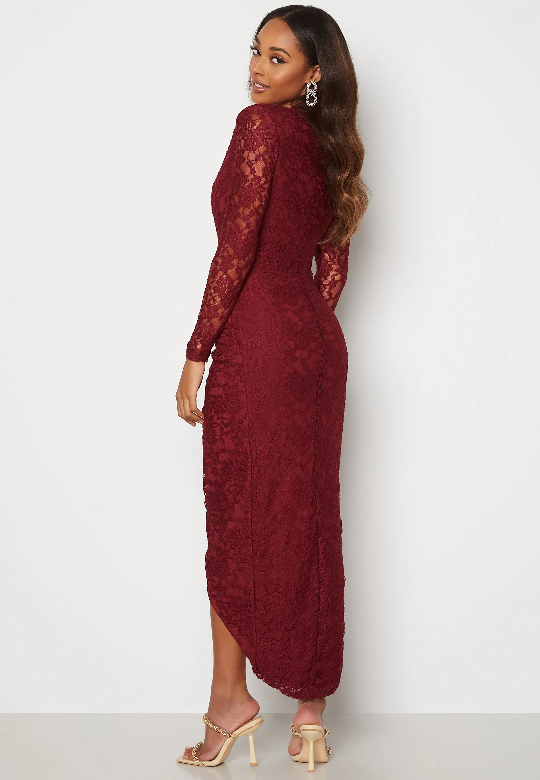 Lace Long Sleeve Rouch Dress - Image 3