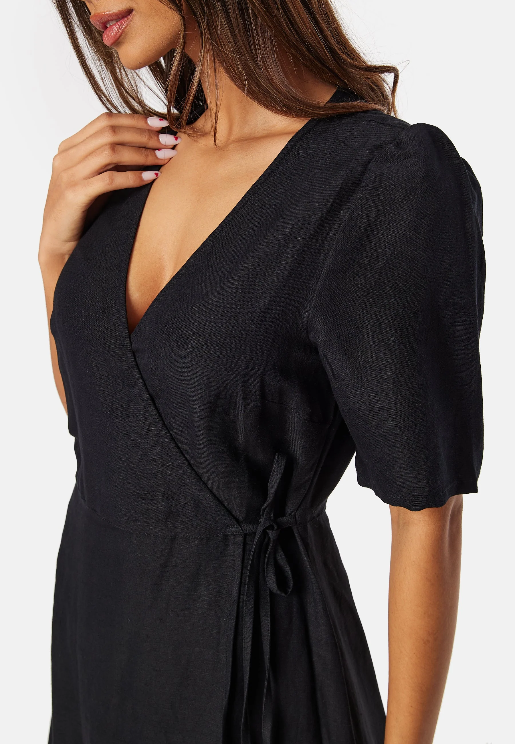 Linen Blend Wrap Dress - Image 4