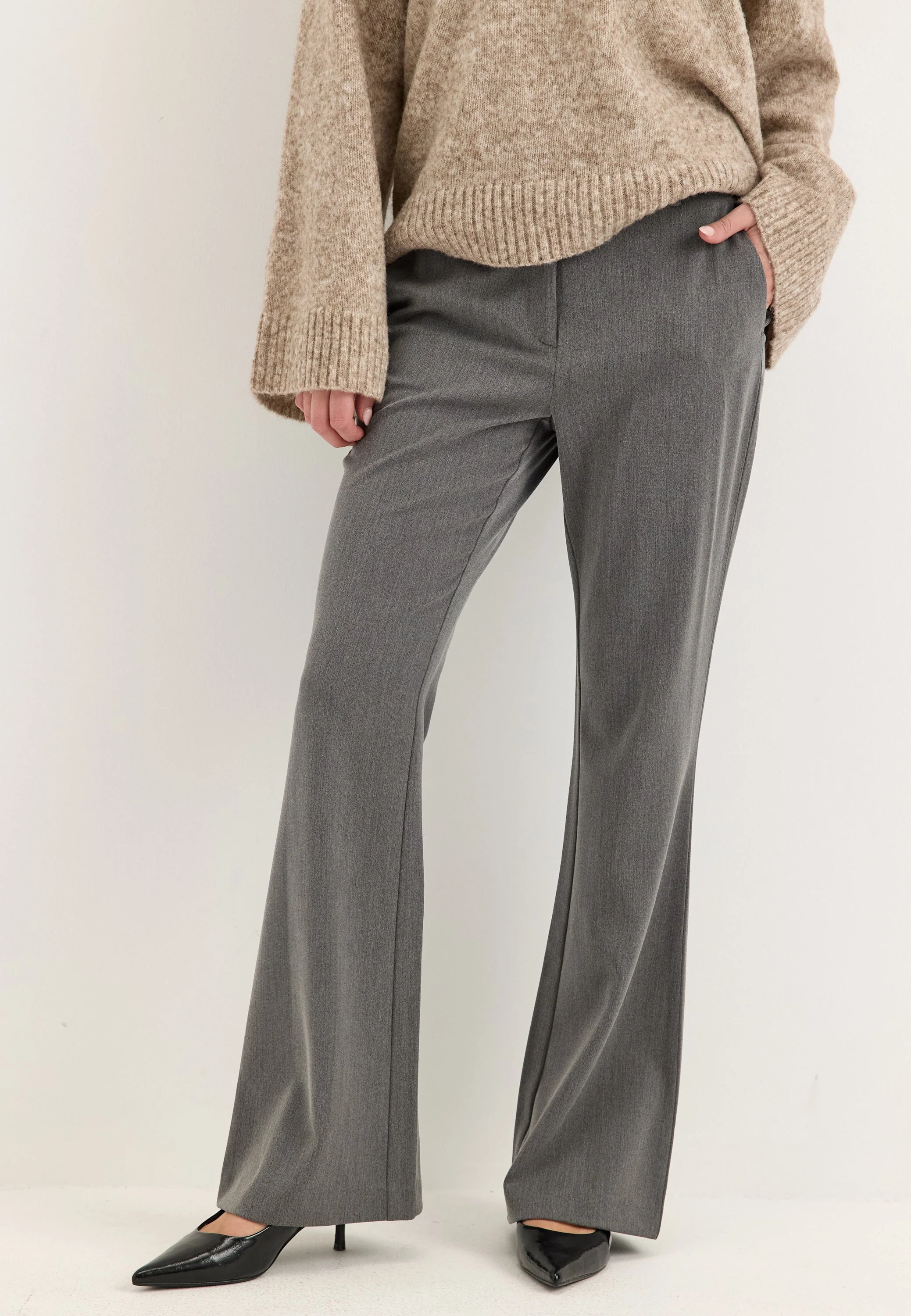 Mid Waist Flared Suit Trousers