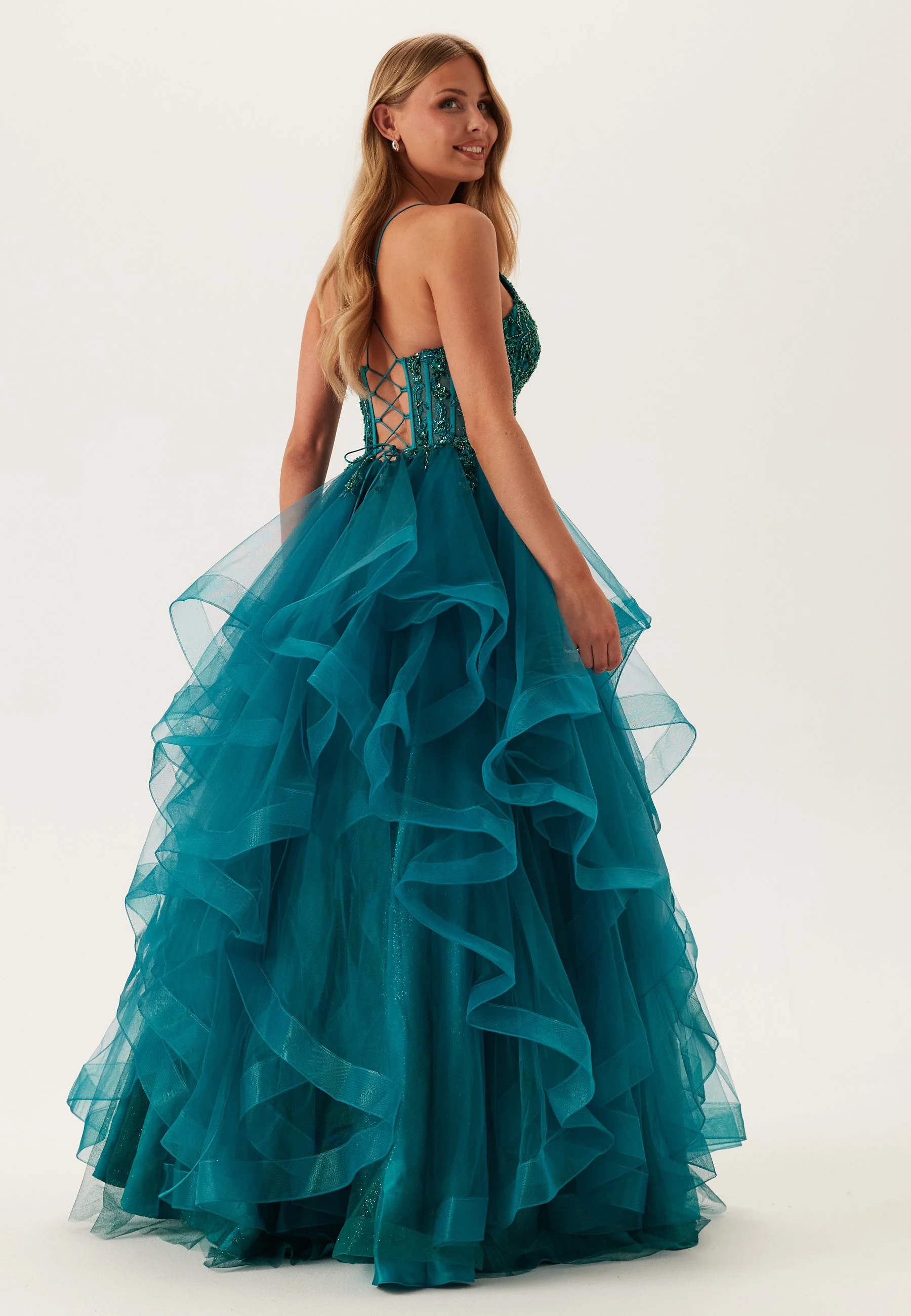 Tulle Frill Evening Dress with Lacing - Image 2