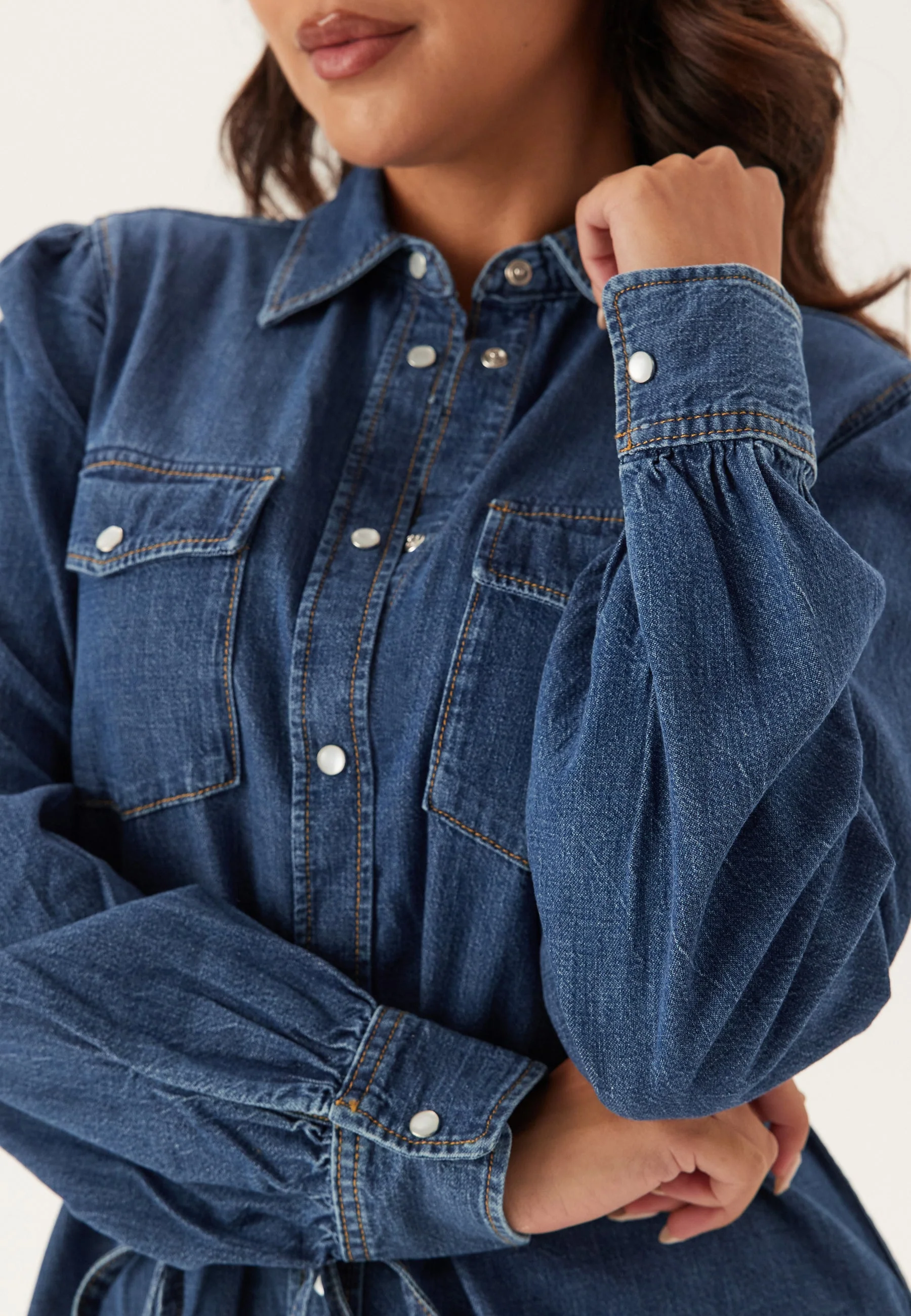 Puff Sleeve Denim Dress - Image 5