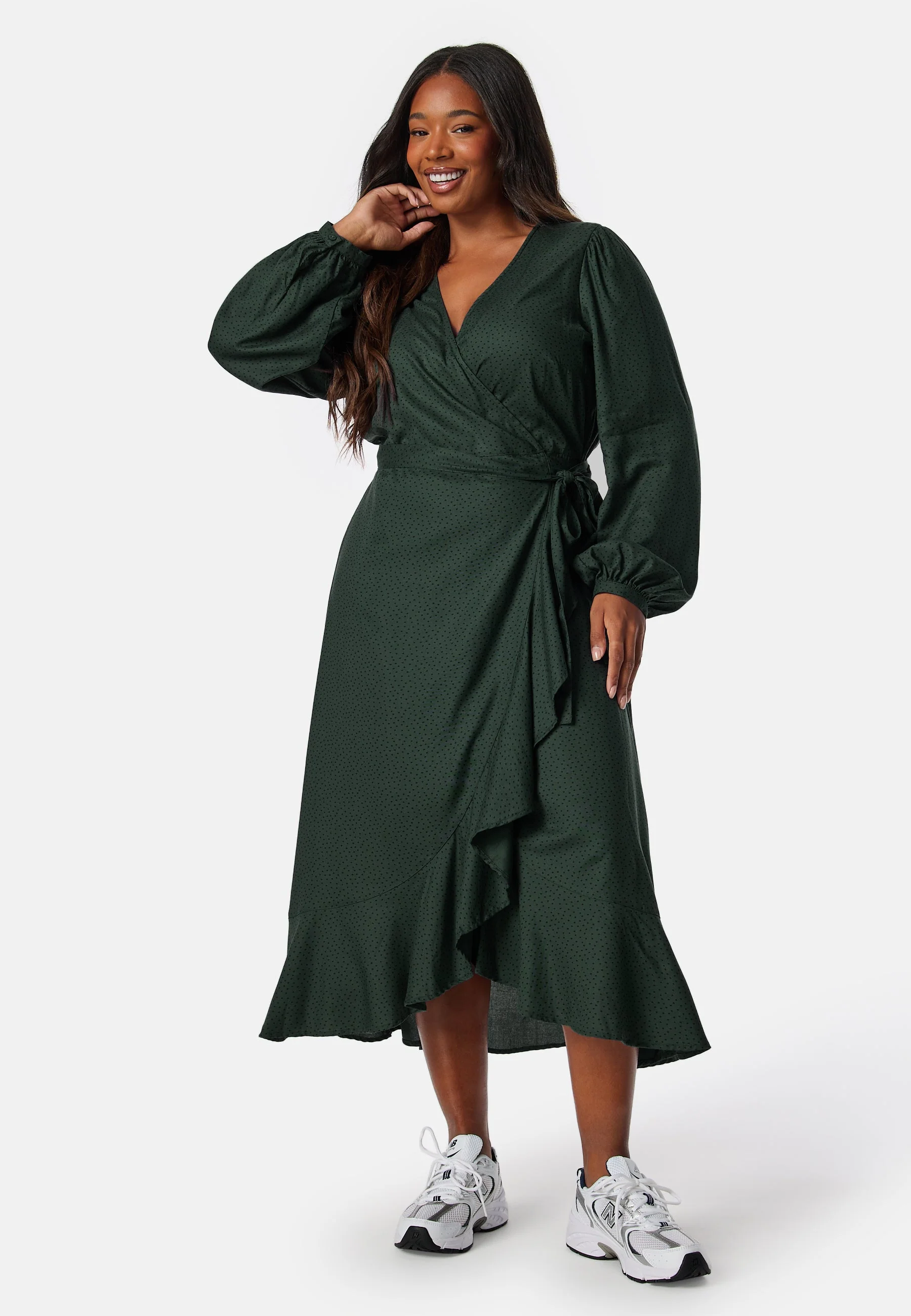 Puff Sleeve Viscose Wrap Dress - Image 5