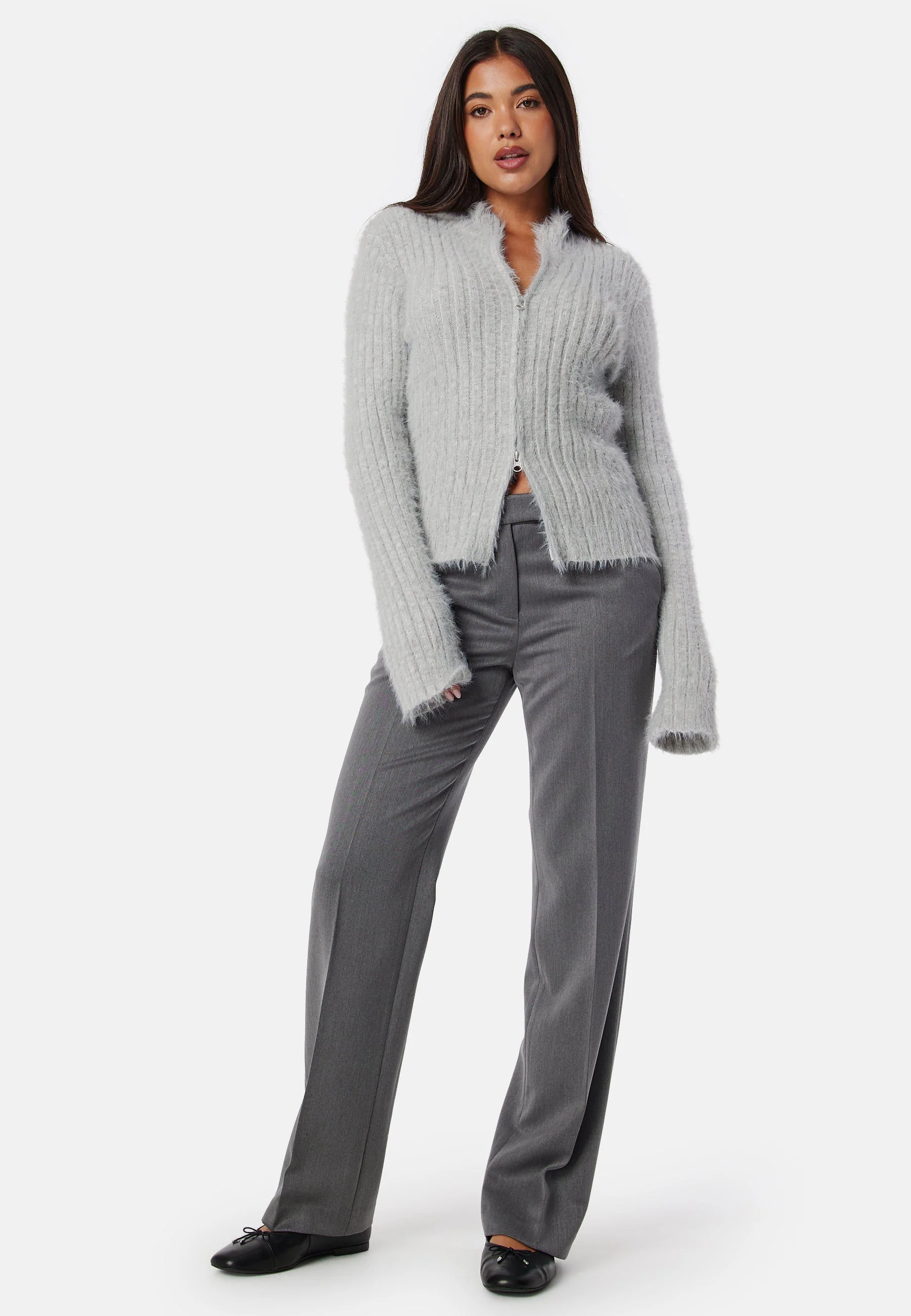 Rib Knitted Zip Cardigan - Image 5