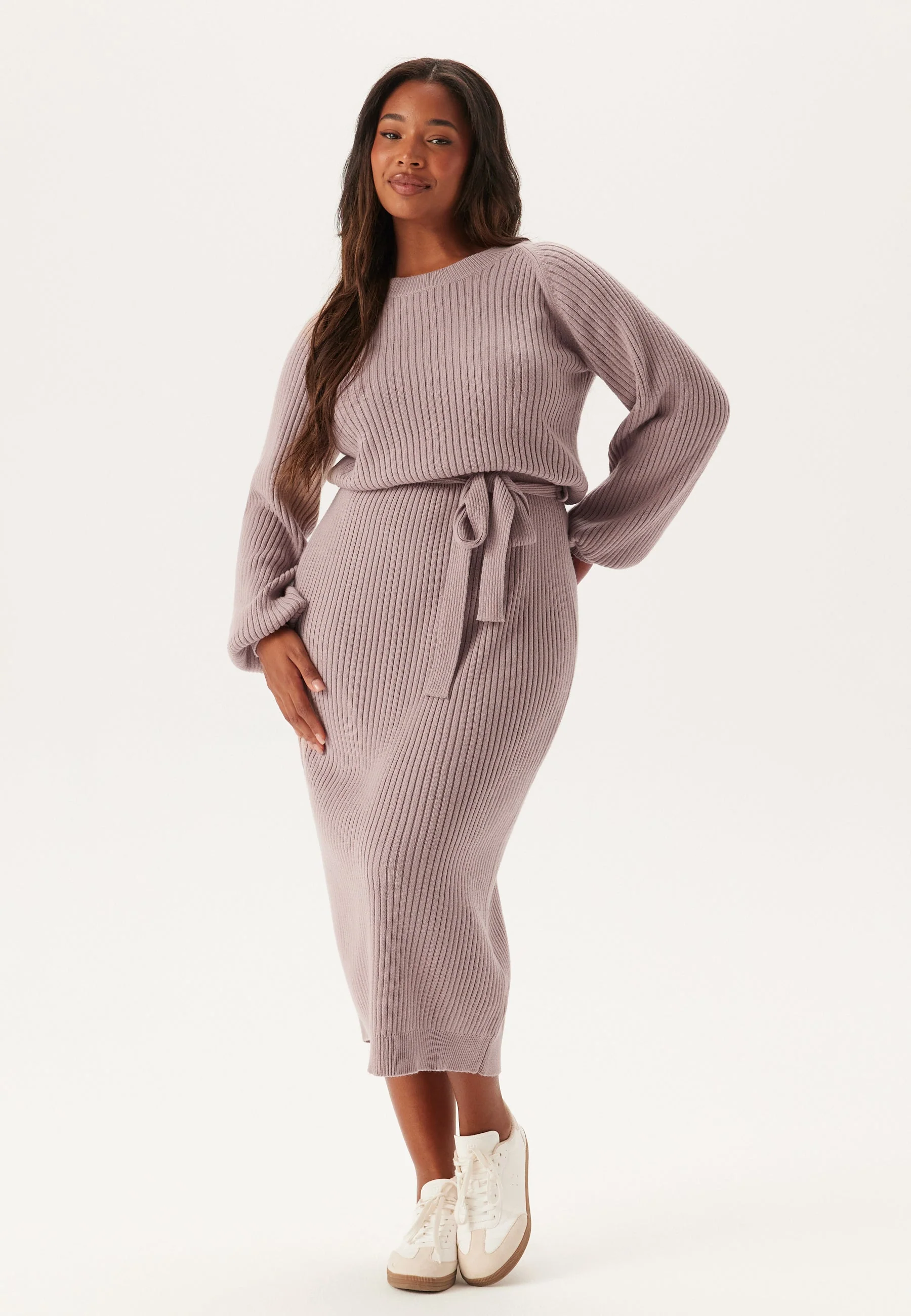 Round Neck Rib Knitted Midi Dress - Image 5