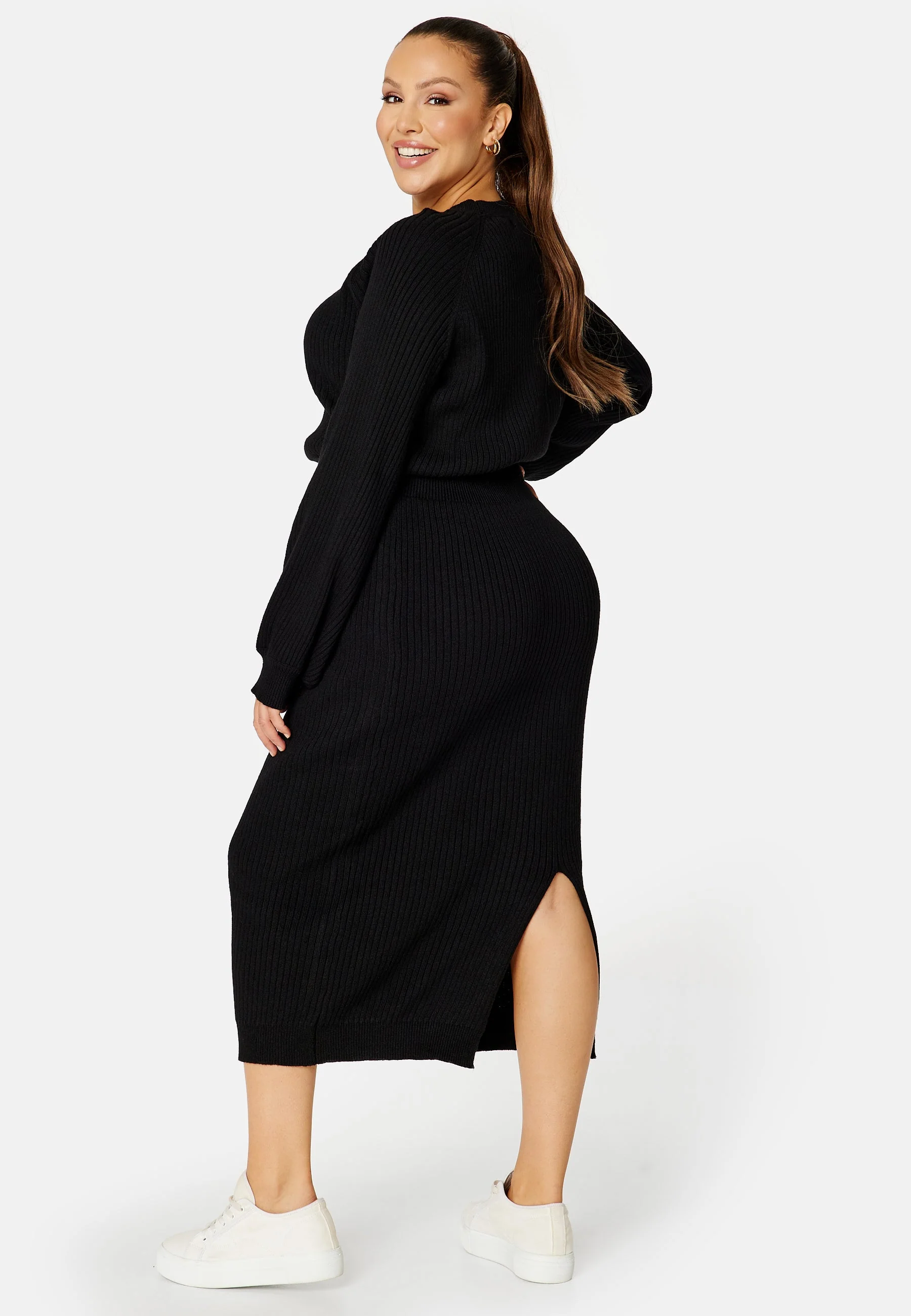 Round Neck Rib Knitted Midi Dress - Image 7