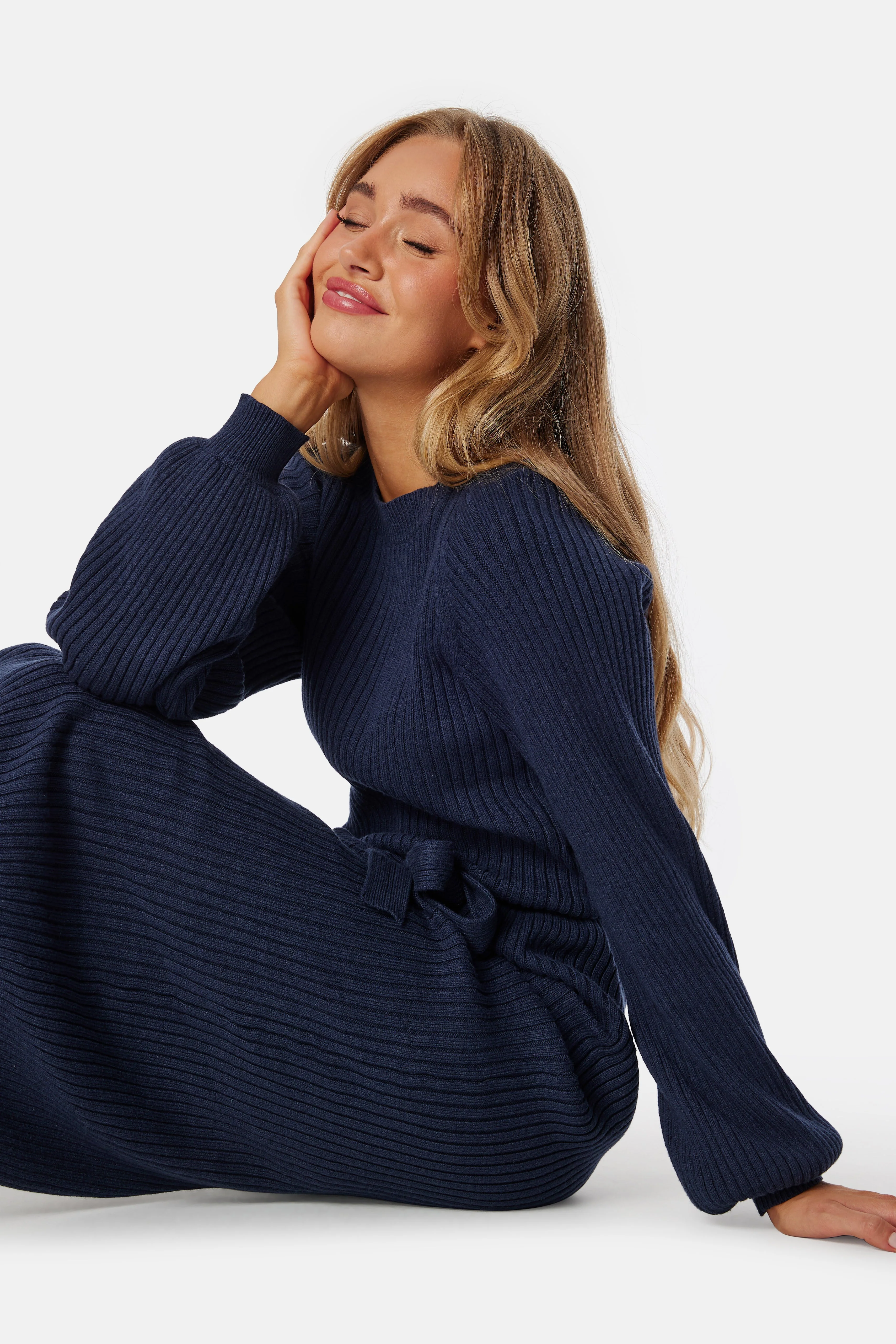 Round Neck Rib Knitted Midi Dress - Image 3