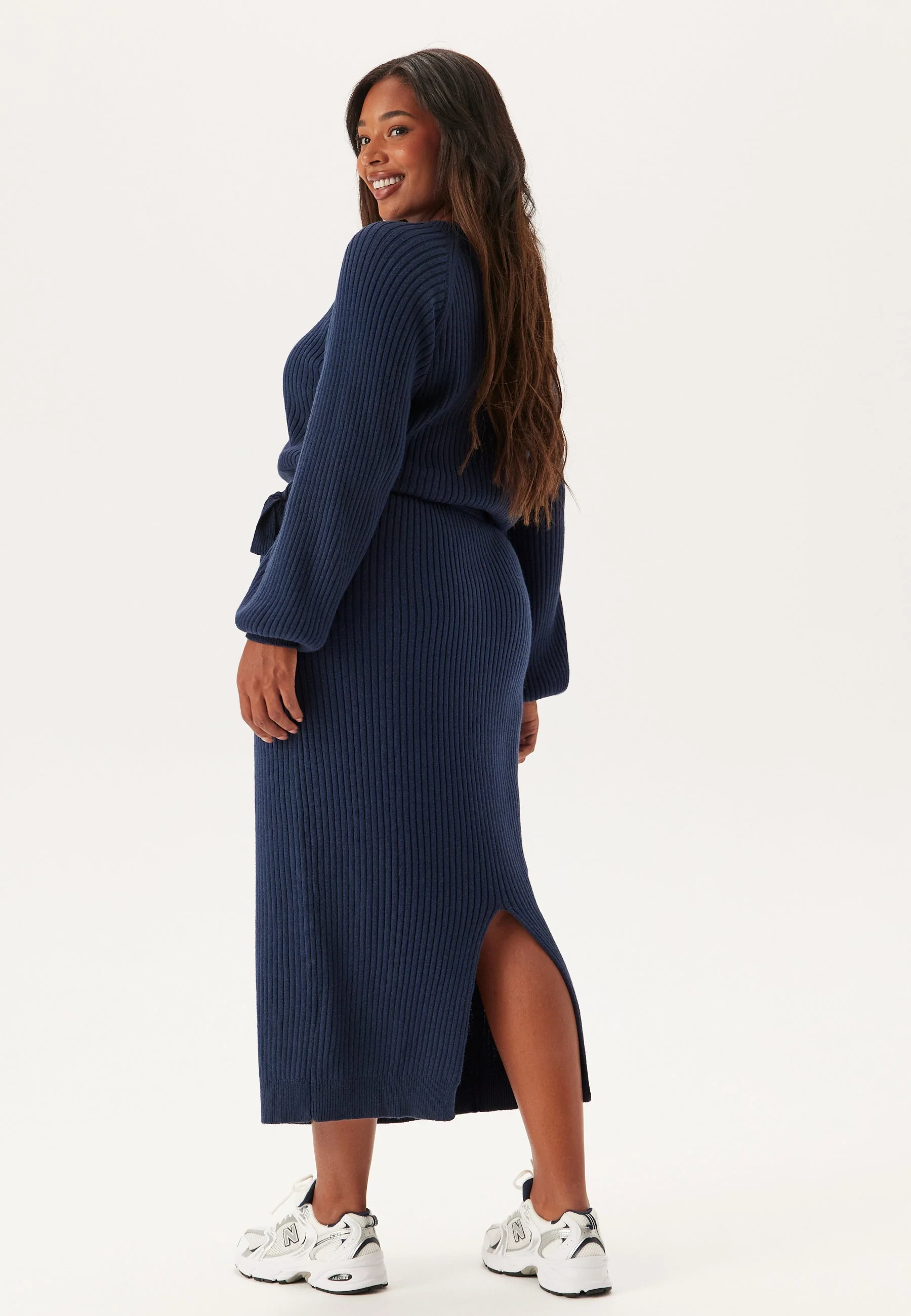 Round Neck Rib Knitted Midi Dress - Image 6