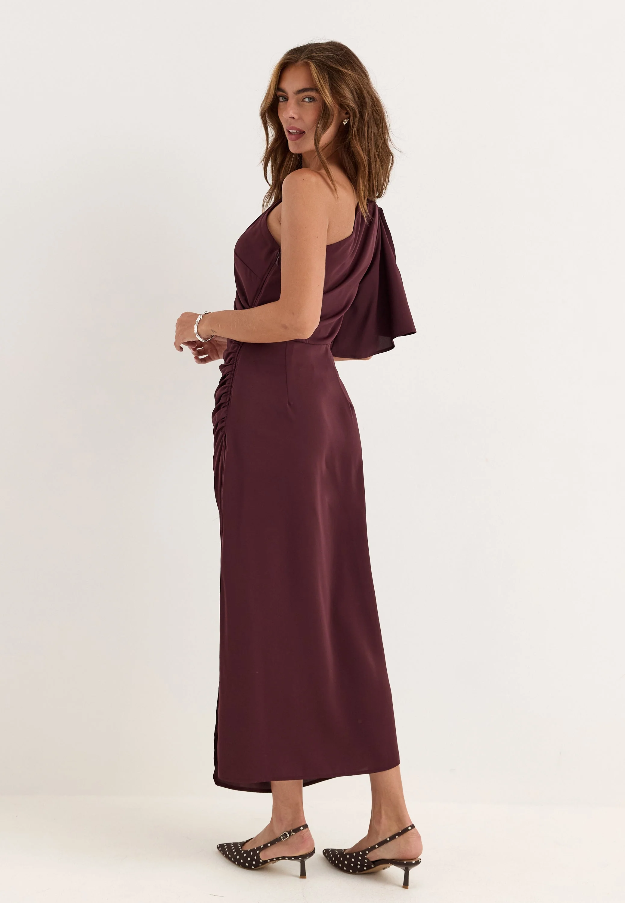 Ruched One Shoulder Midi Dress - Image 3