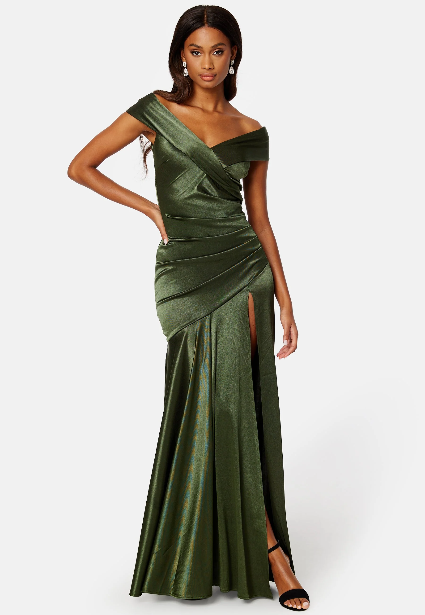 Satin Bardot Pleat Maxi With Split - Image 2