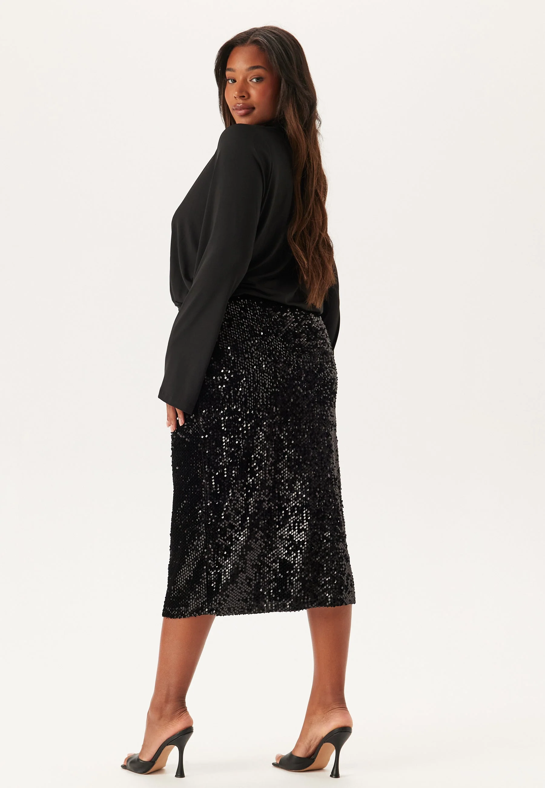 Sequin Trumpet Sleeve Midi Dress - Image 7