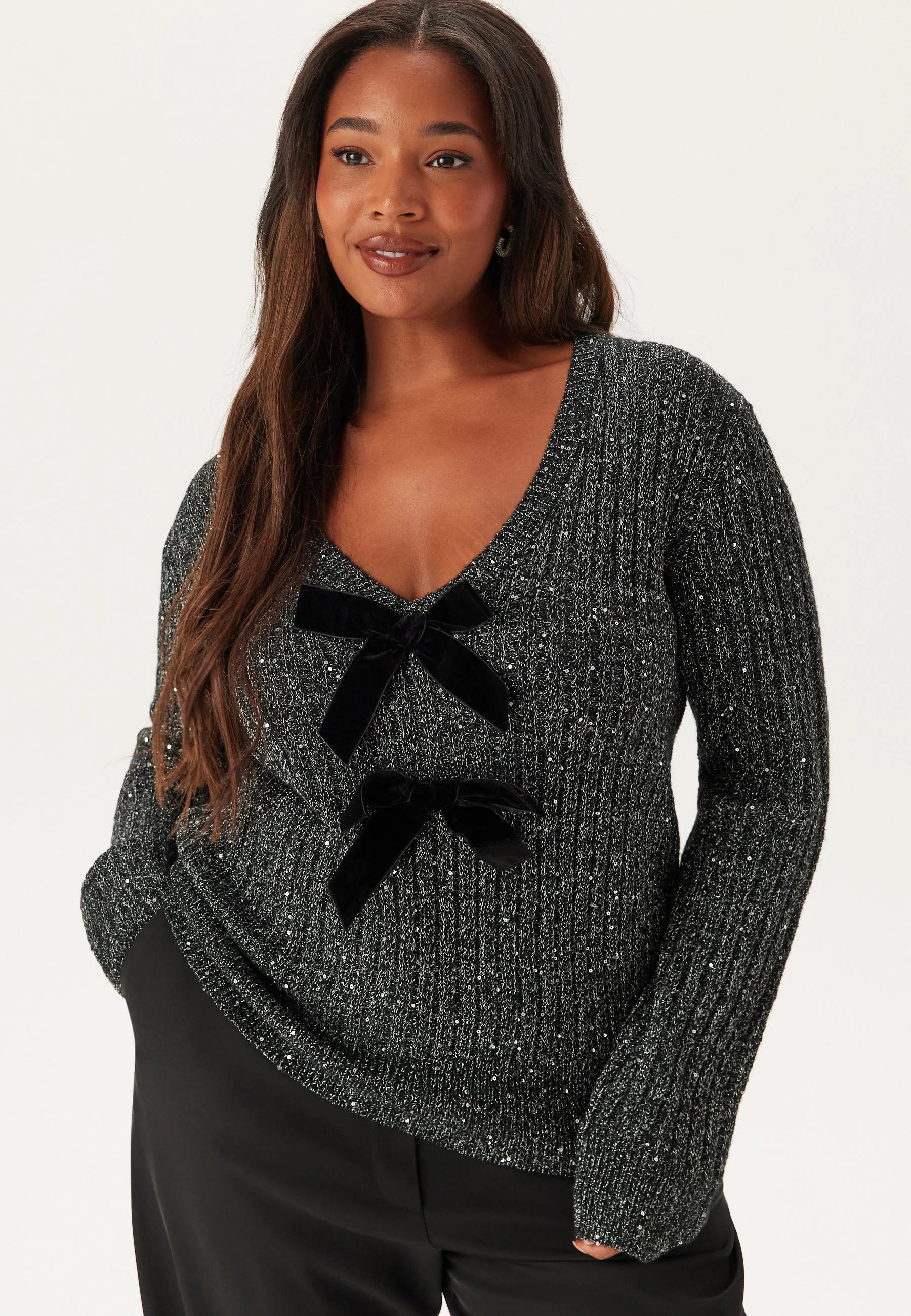 Sparkling Knitted Bow Sweater - Image 6