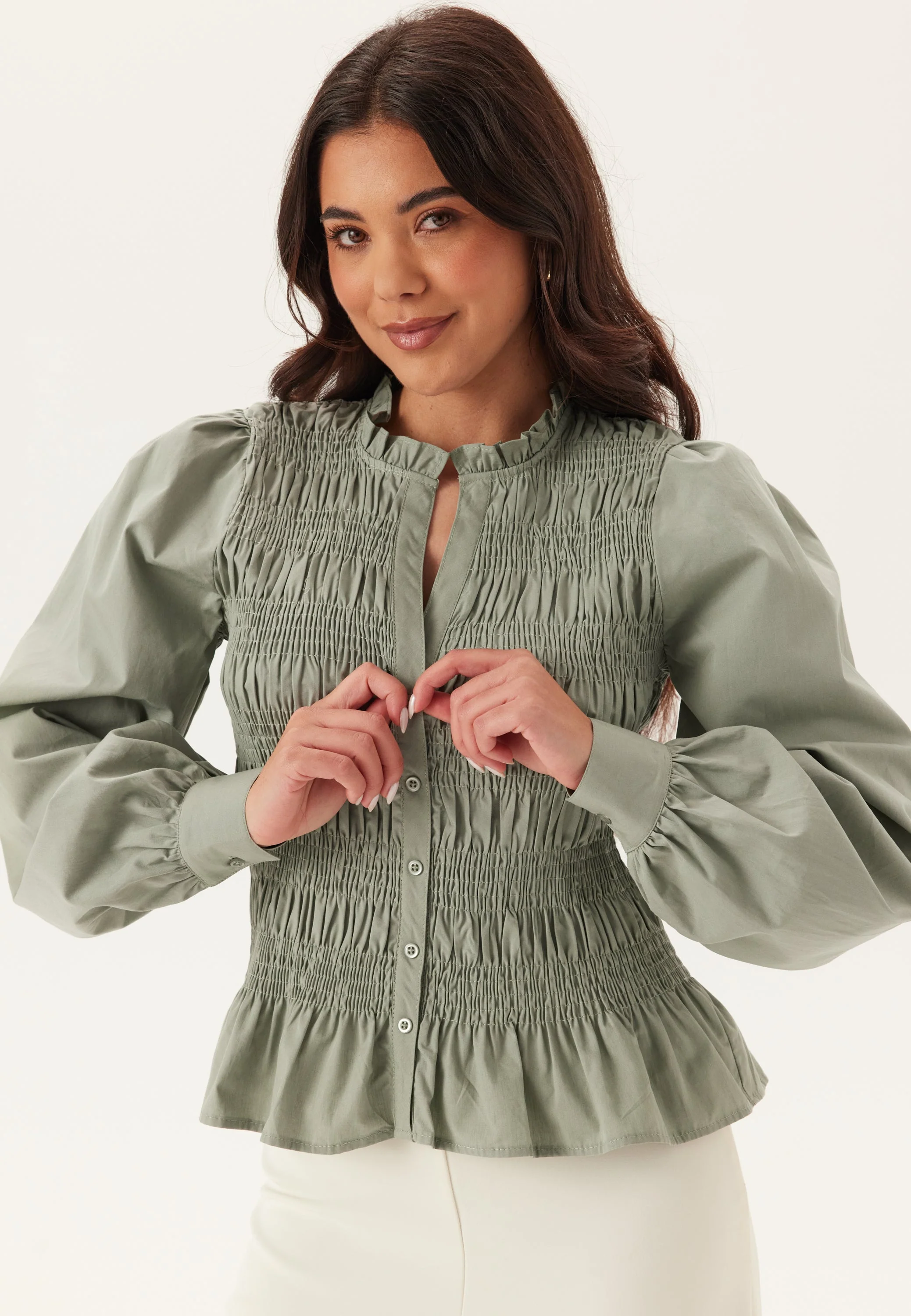 V-neck Cotton Smock Blouse