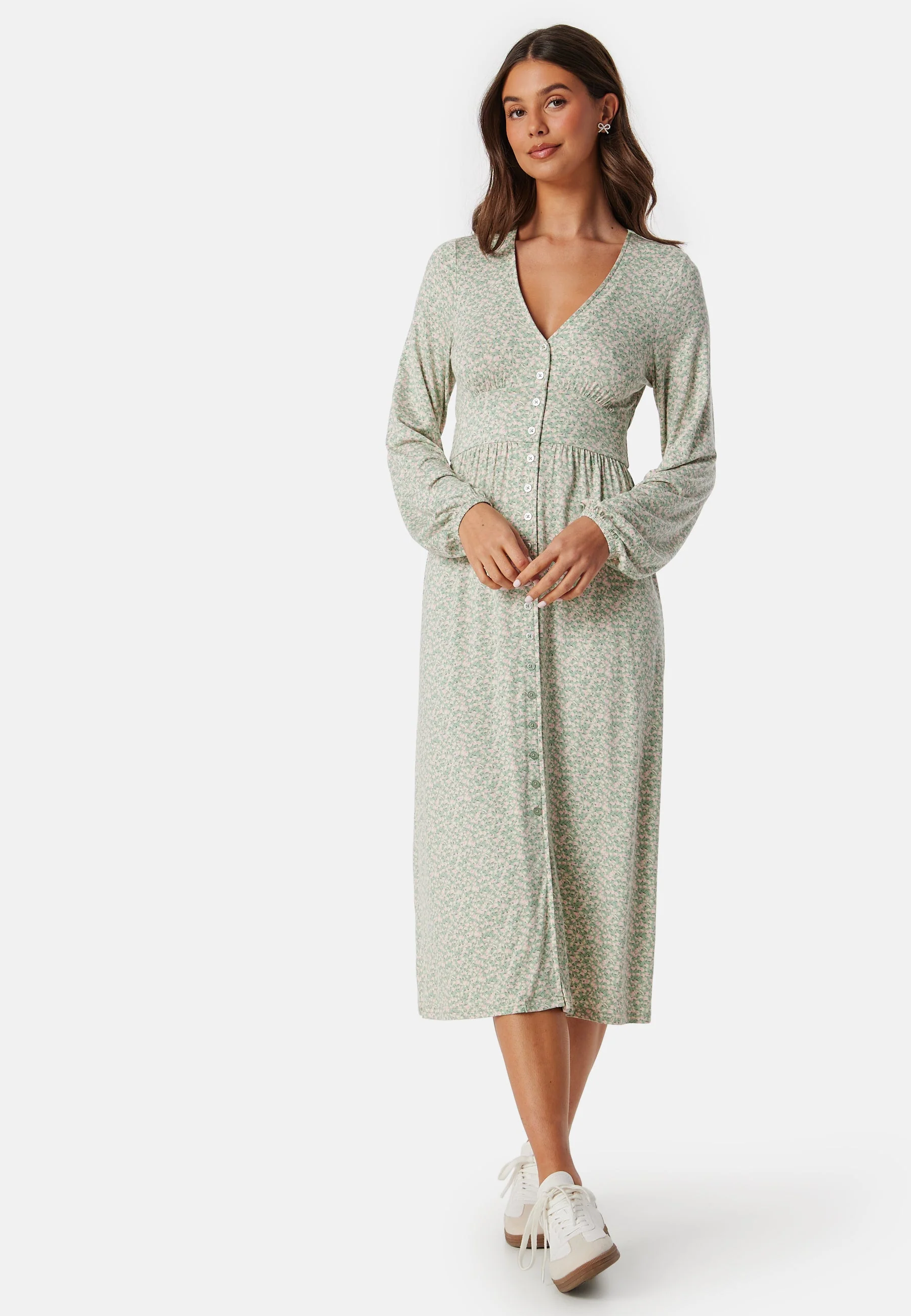 V-neck Midi Button Dress