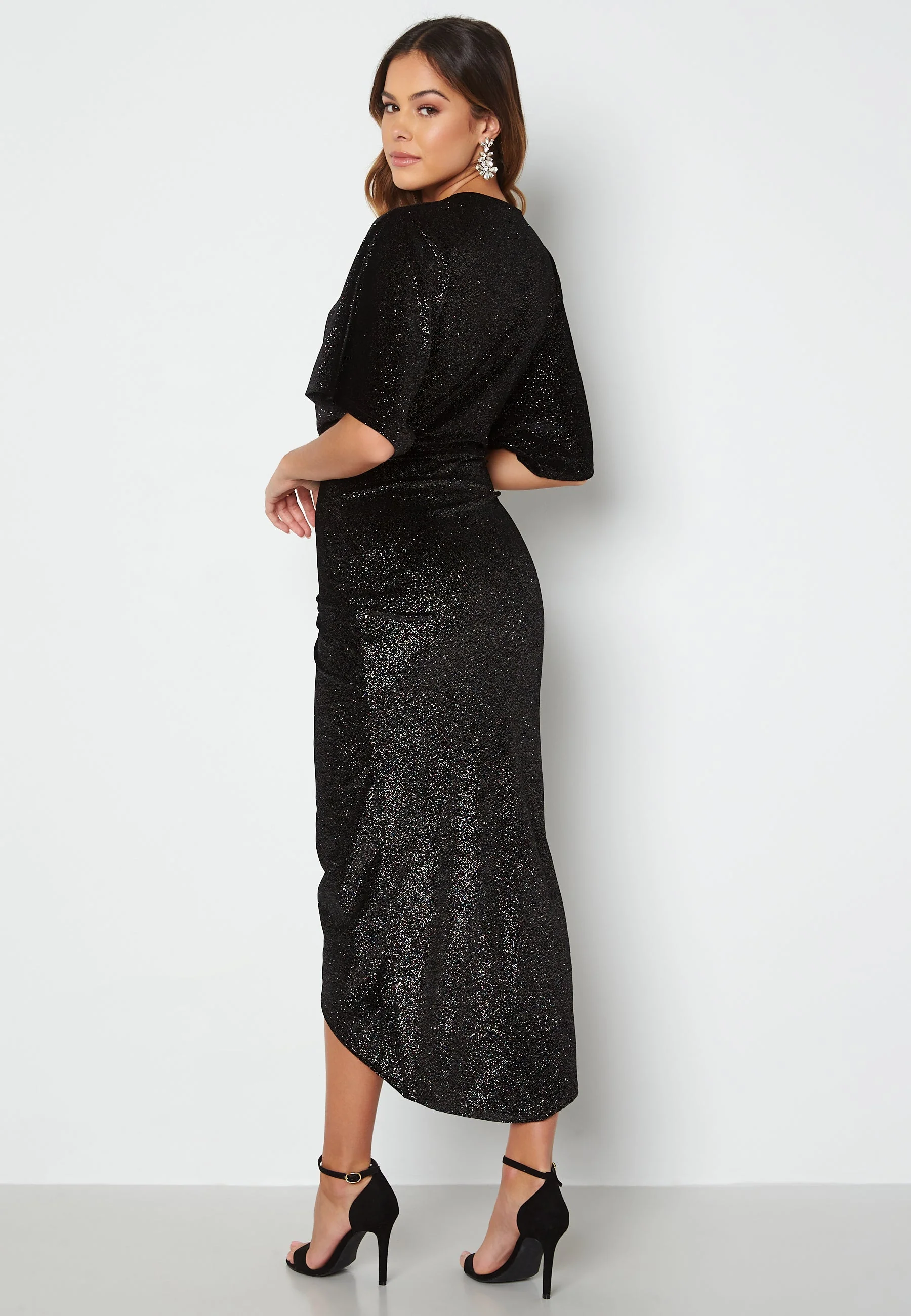 Velvet Glitter Kimono Sleeve Rouch Dress - Image 2