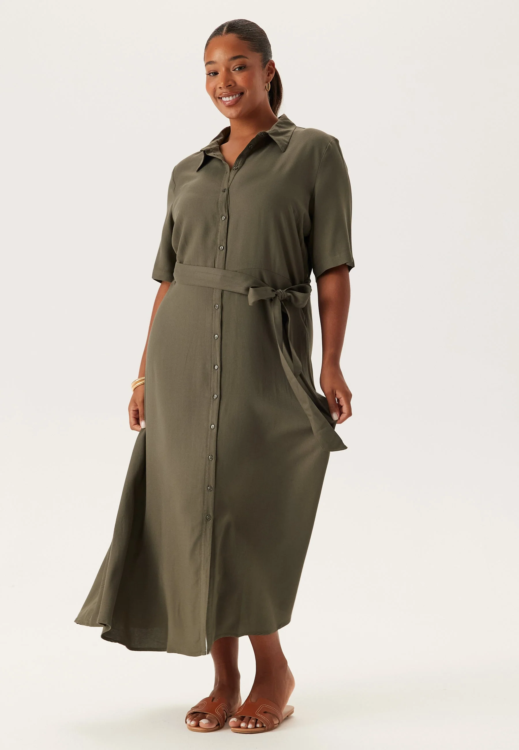 Viscose Belted Shirt Dress - Image 8