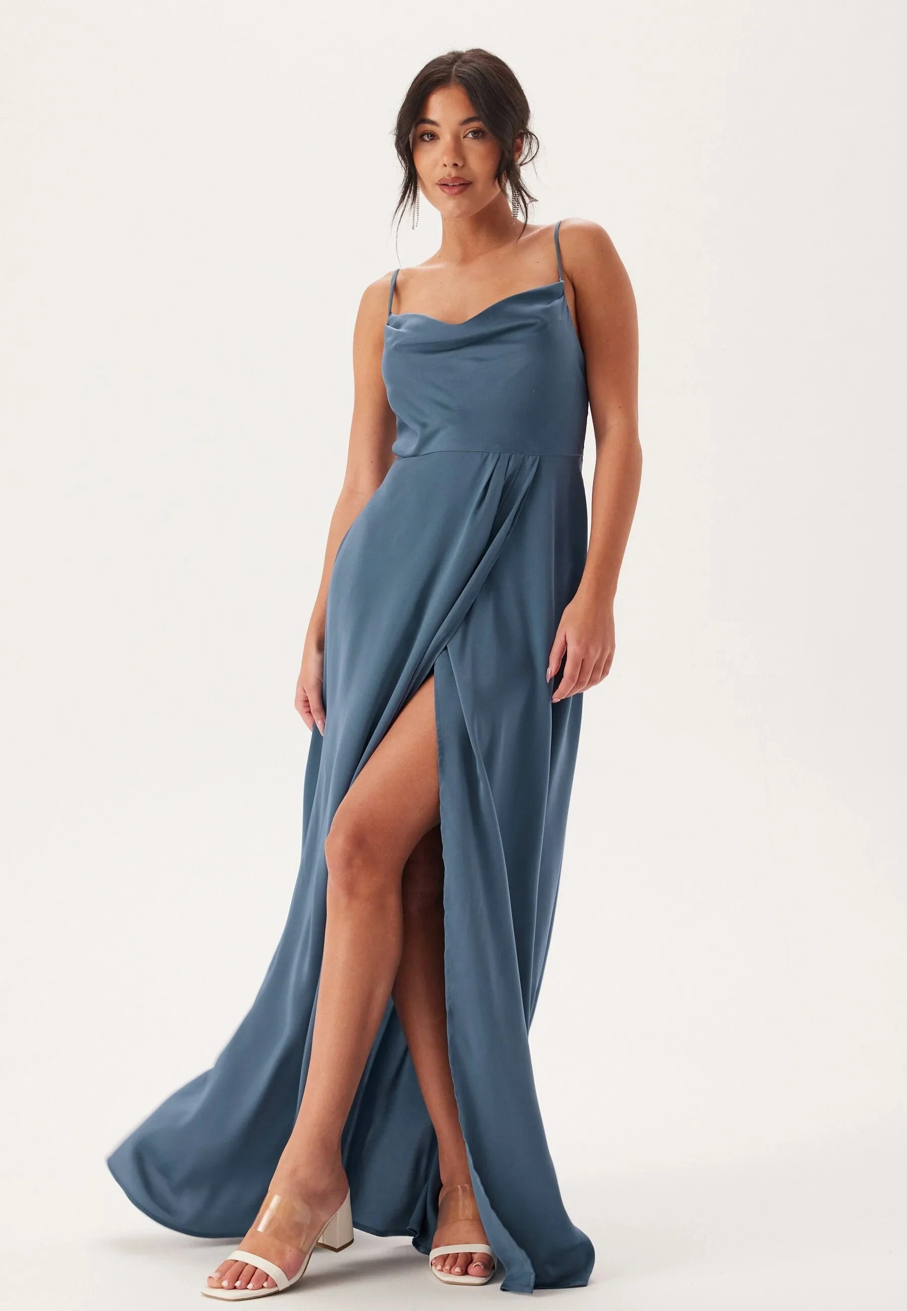 Waterfall Slit Satin Gown - Image 2