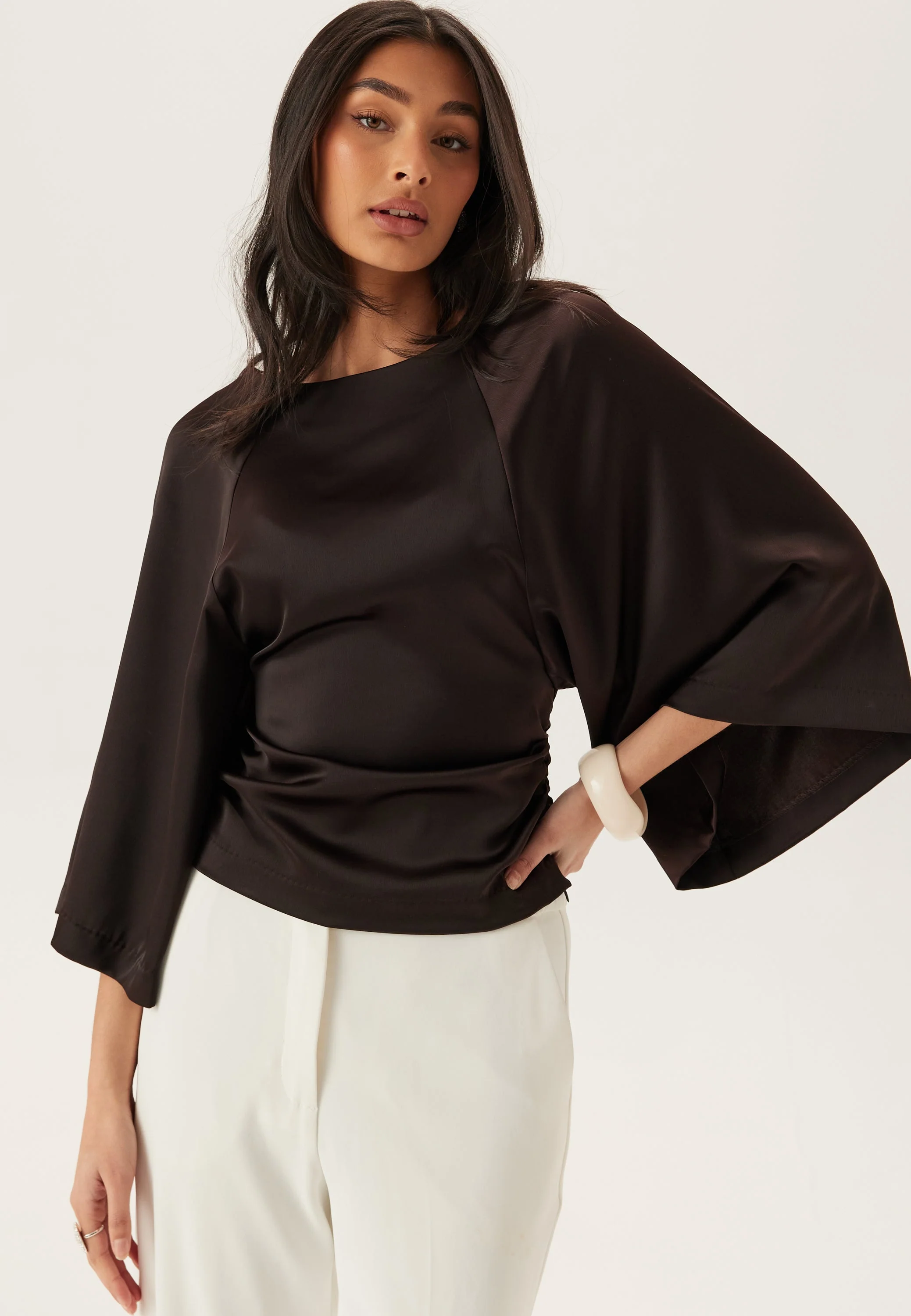 Wide Sleeve Satin Blouse - Image 2