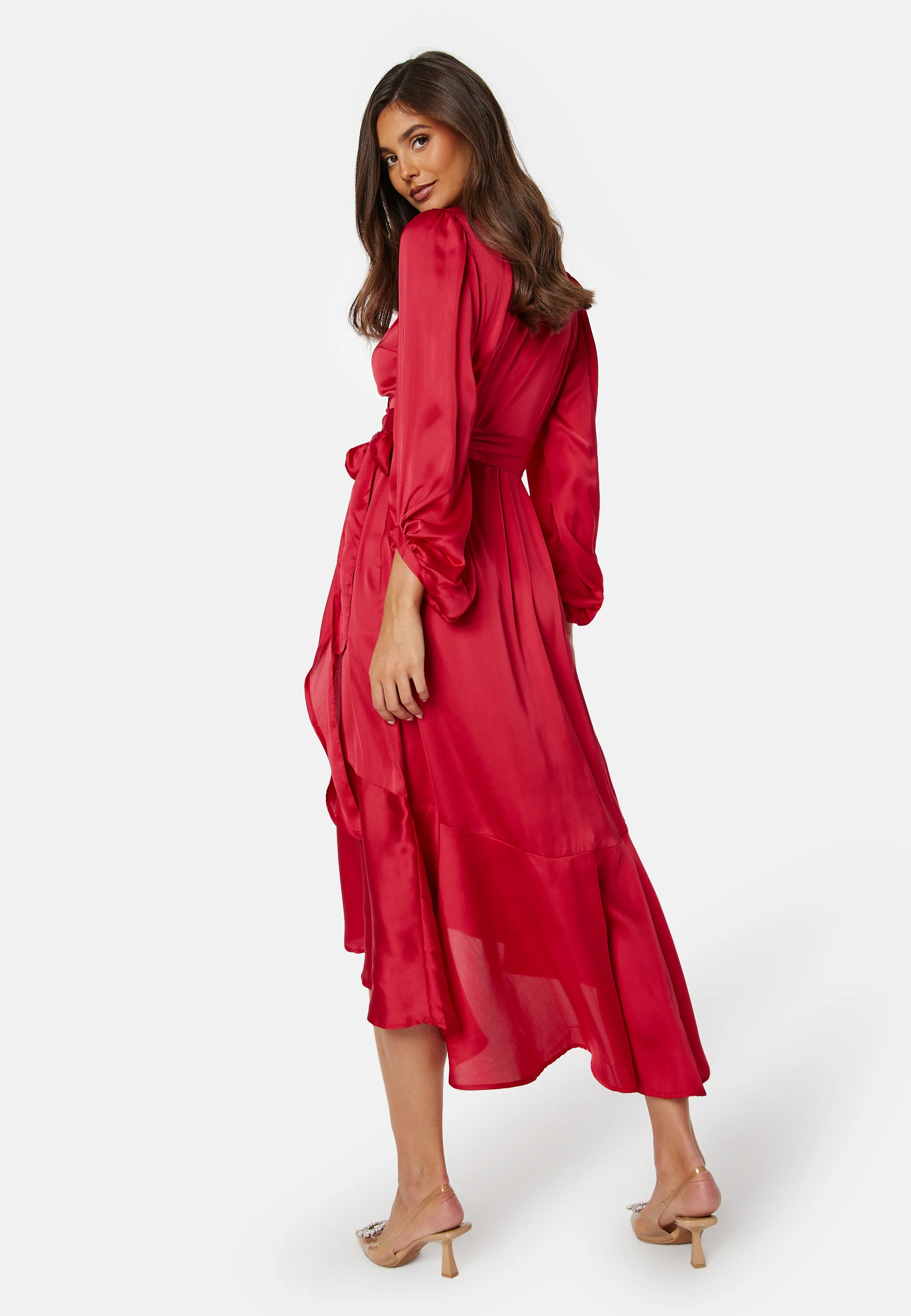 Wrap Frill L/S Satin Dress - Image 6